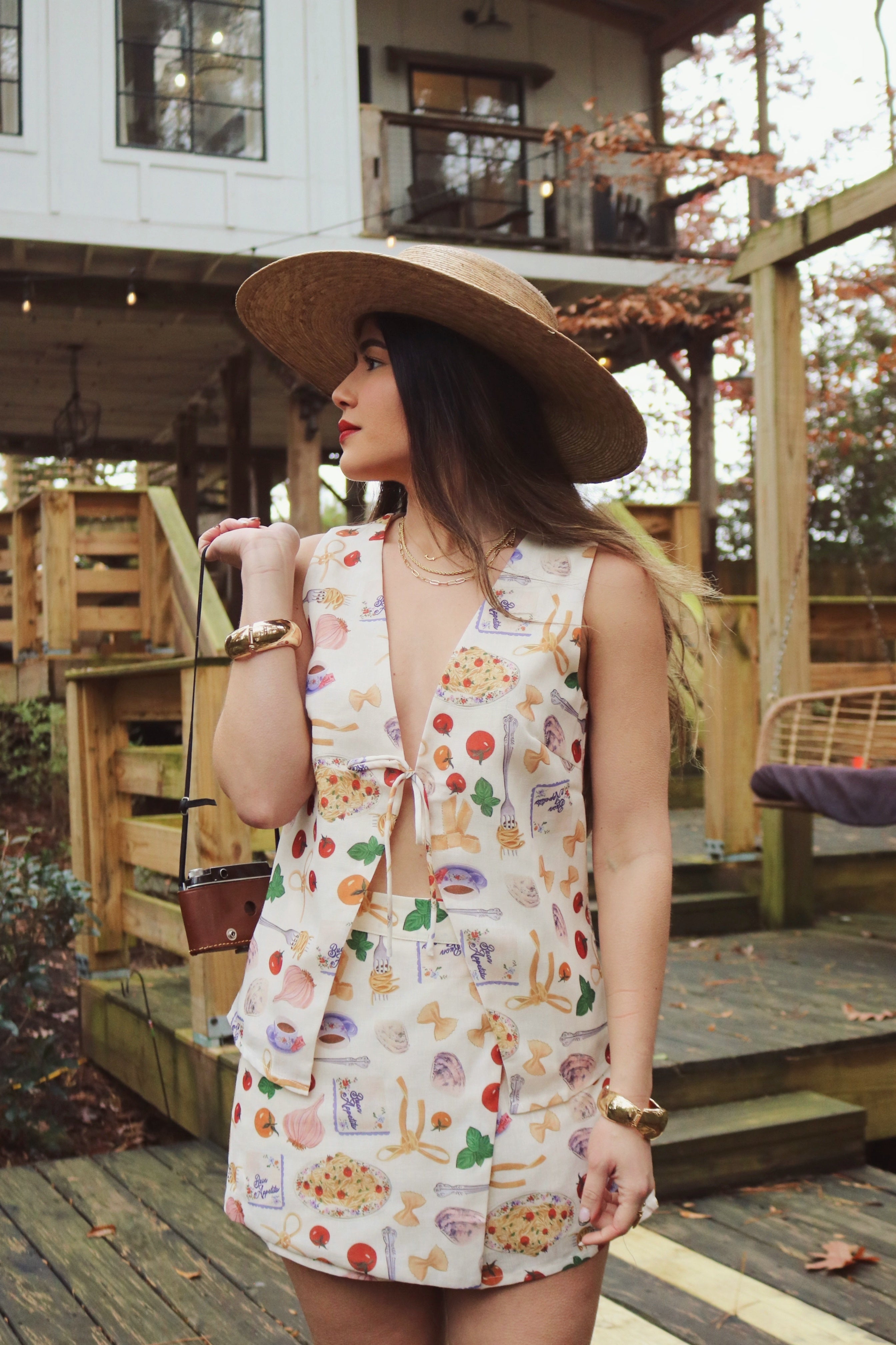 Italian Cotton Skort Set with Front Tie and Matching Skort. Resort and Vacation Wear.