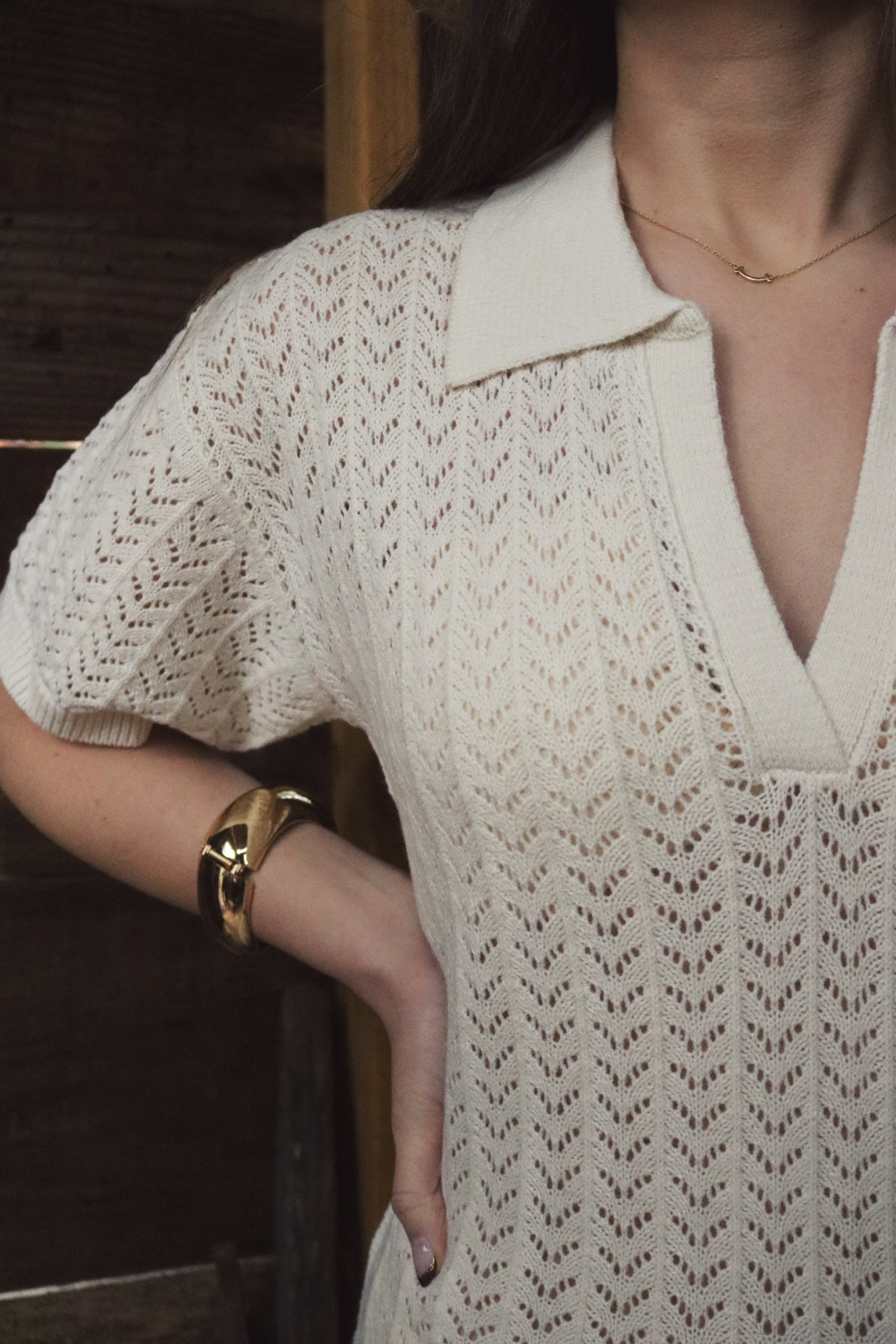 Crochet Woven Cover Up Dress in Ivory. Resort and Vacation Wear.