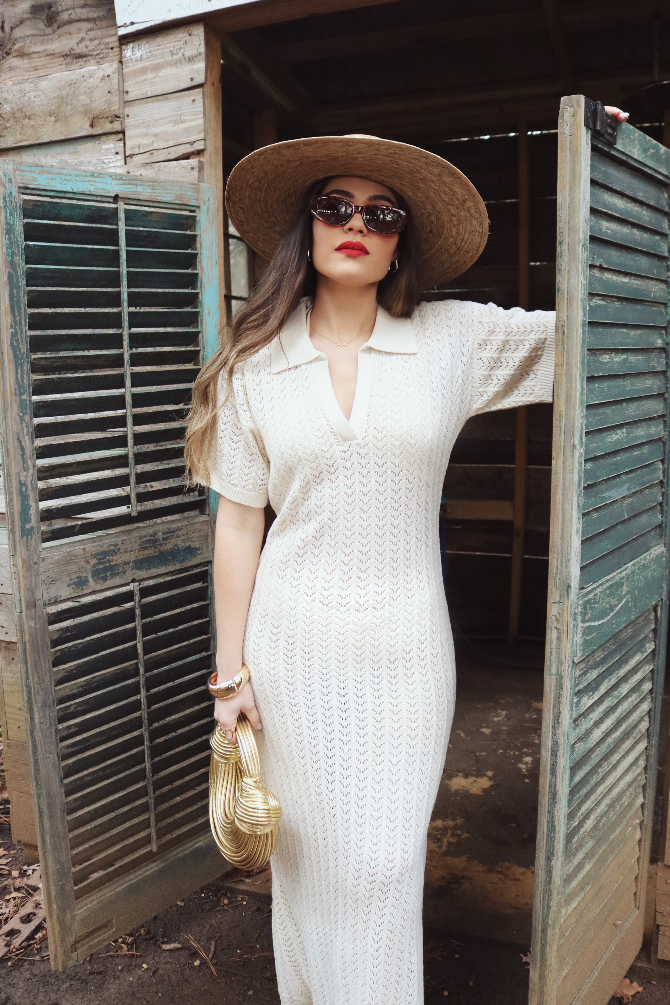 Crochet Woven Cover Up Dress in Ivory. Resort and Vacation Wear.