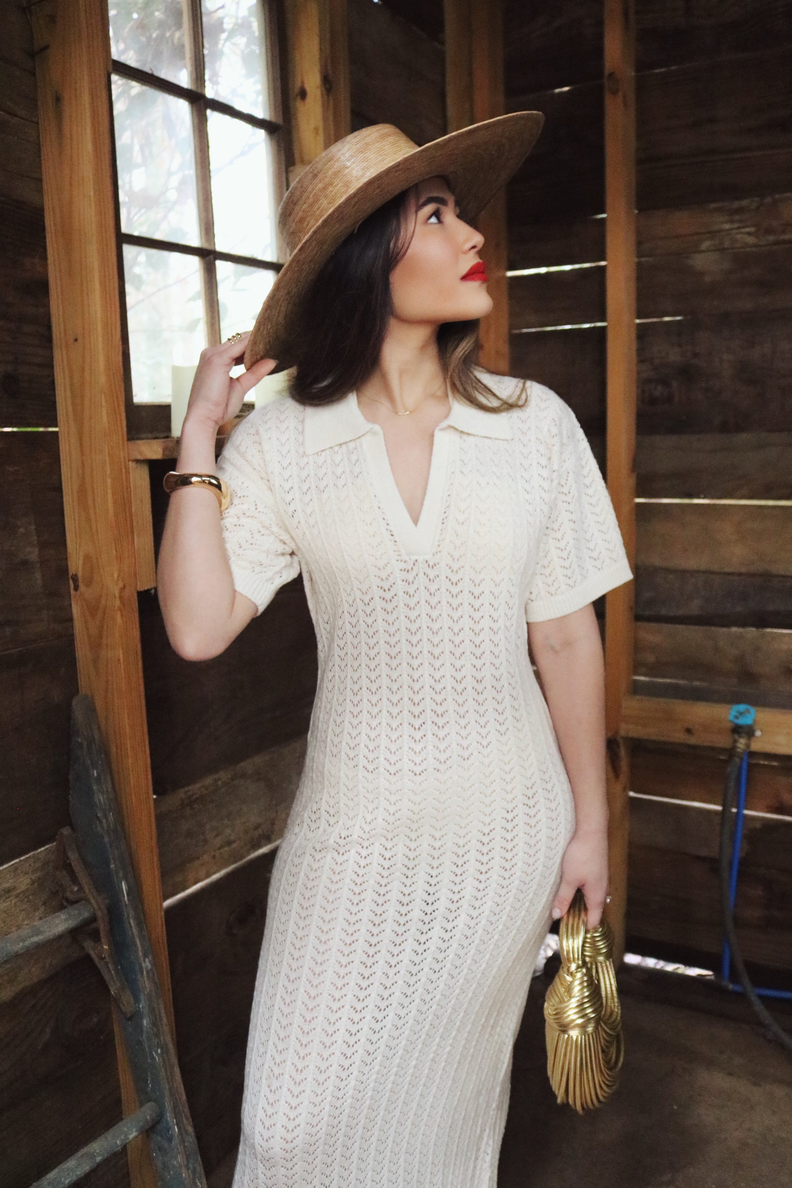 Crochet Woven Cover Up Dress in Ivory. Resort and Vacation Wear.