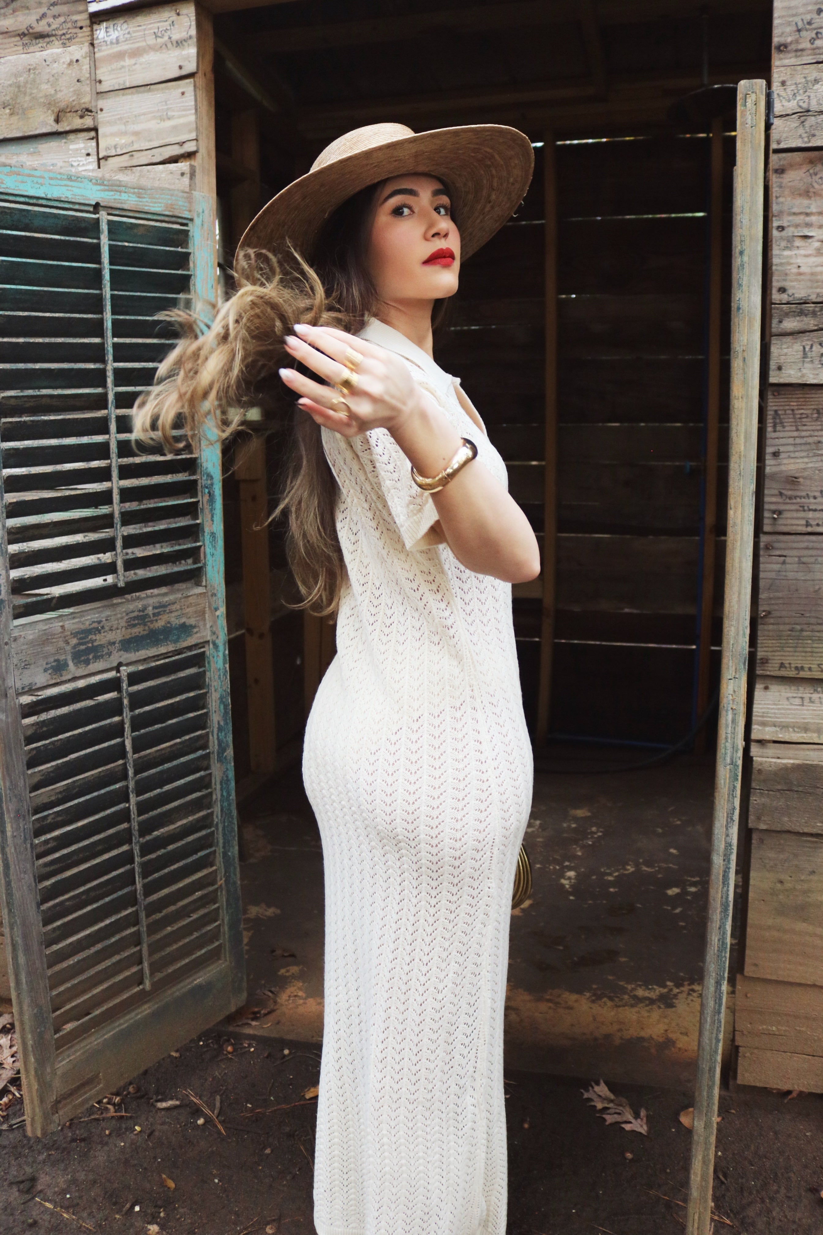 Crochet Woven Cover Up Dress in Ivory. Resort and Vacation Wear.