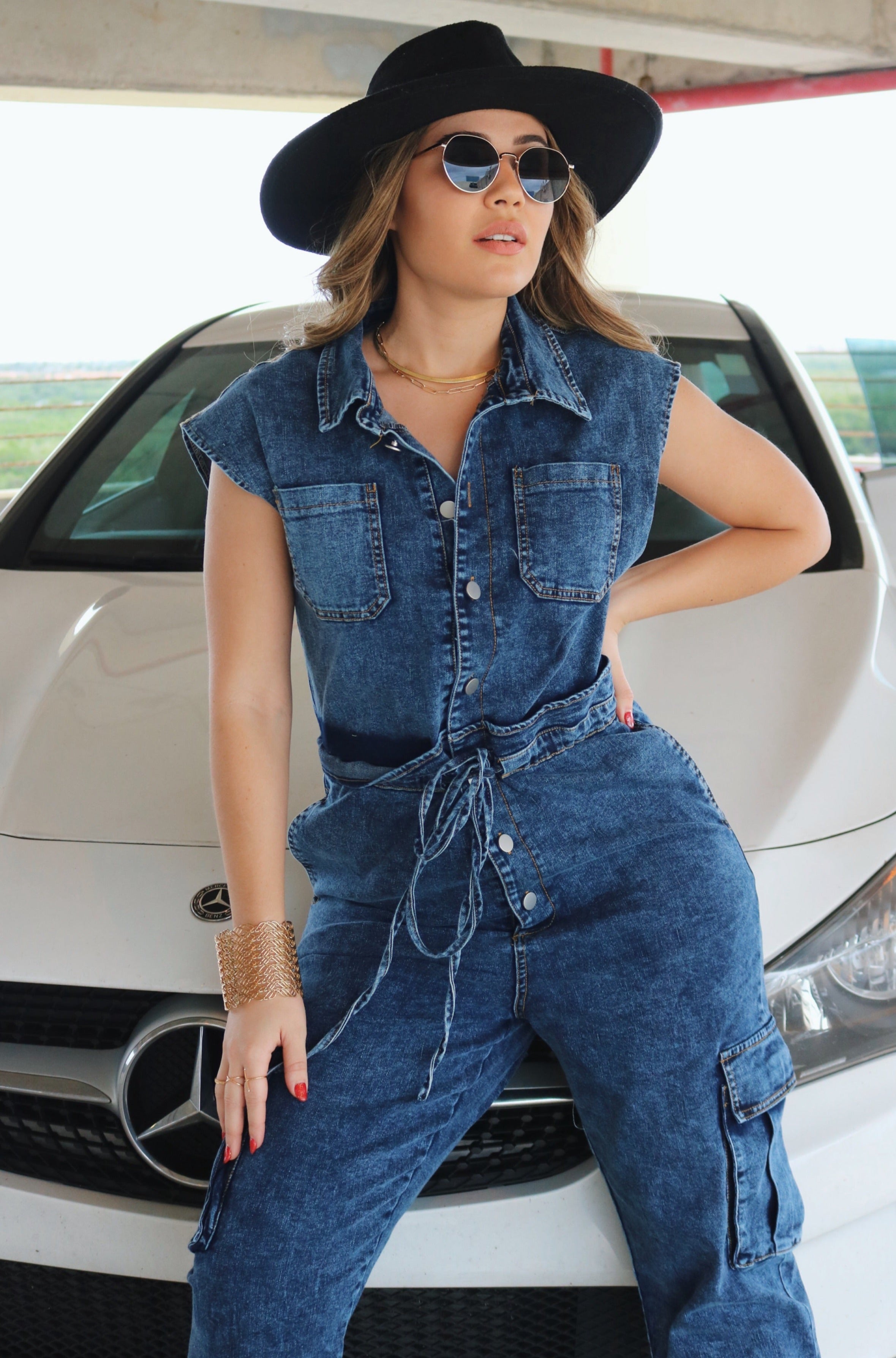 'Hosk' Buttoned Tie Jumpsuit w/ Pockets in Dark Denim, Scarlette The Label Online Fashion Boutique for Women