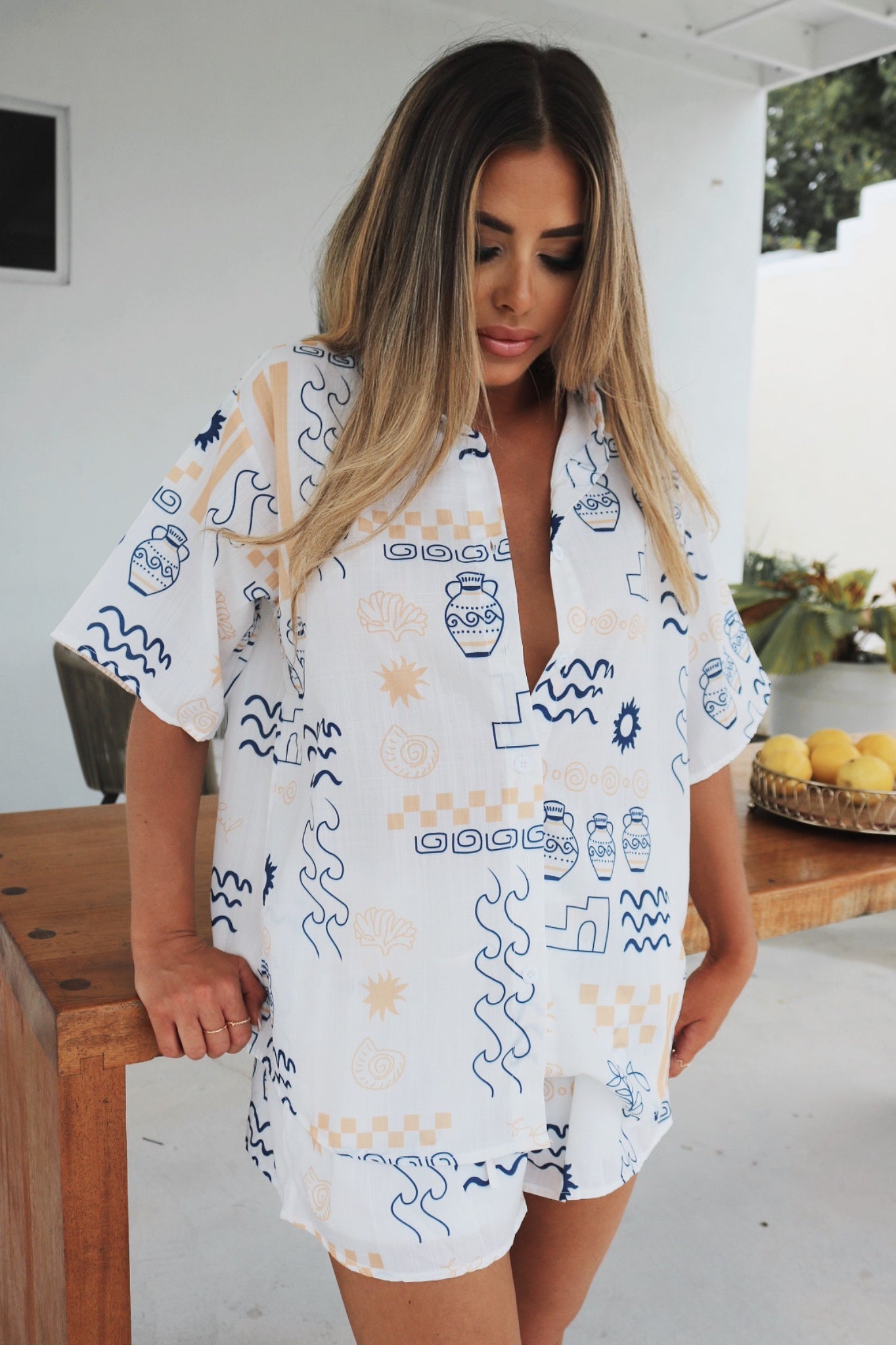 Imelde Vacation Short Set - Azure and Gold