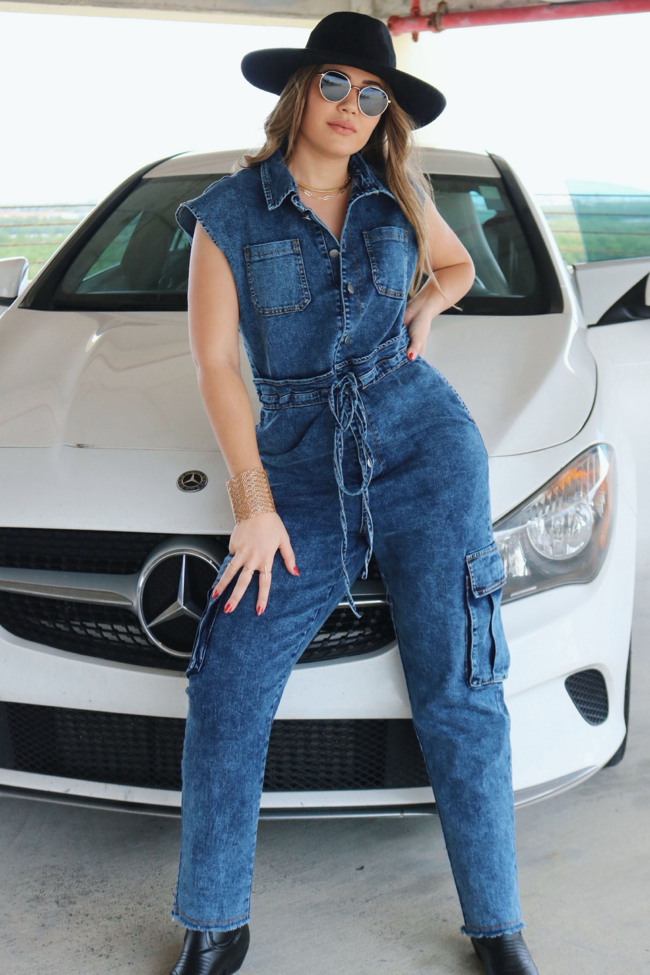 'Hosk' Buttoned Tie Jumpsuit w/ Pockets in Dark Denim, Scarlette The Label Online Fashion Boutique for Women