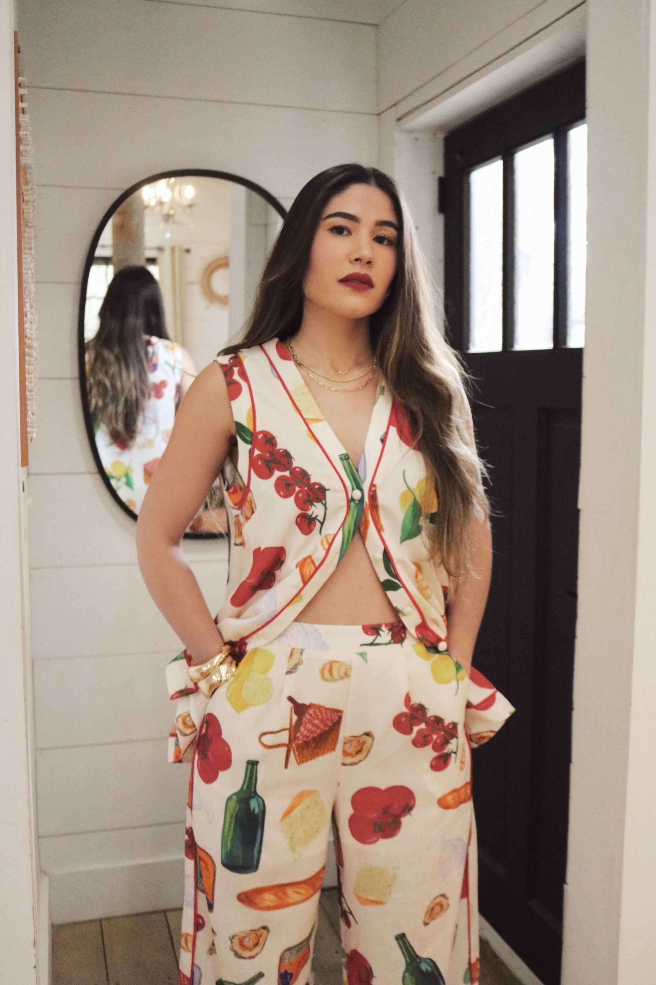 Italian Linen Button Down Blouse and Pant Set. Resort and Vacation Wear.