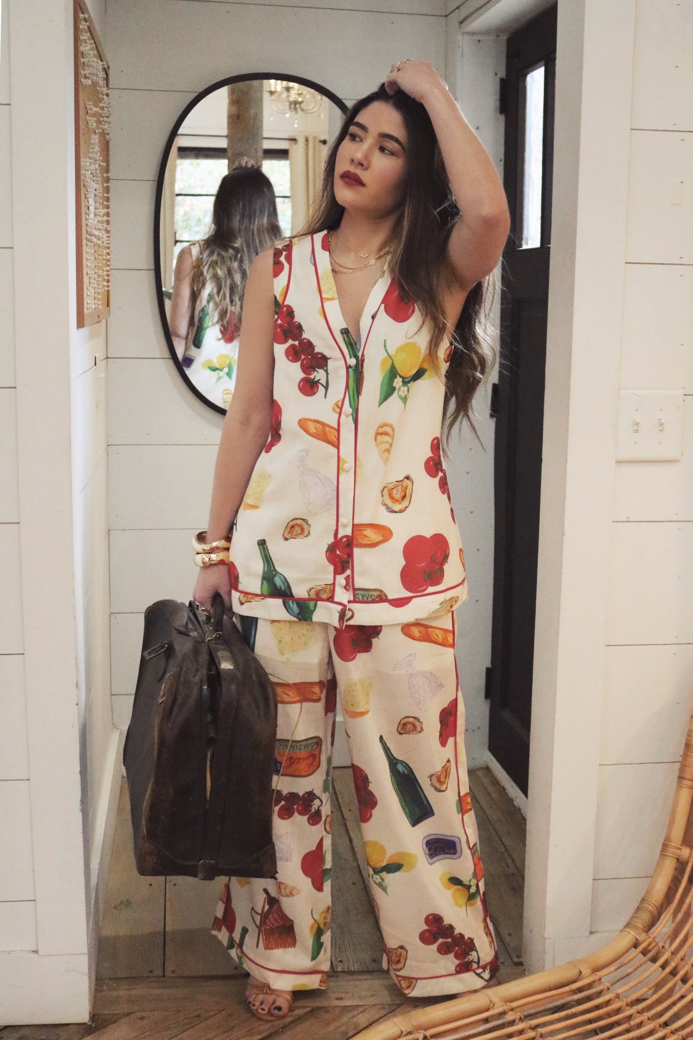 Italian Linen Button Down Blouse and Pant Set. Resort and Vacation Wear.