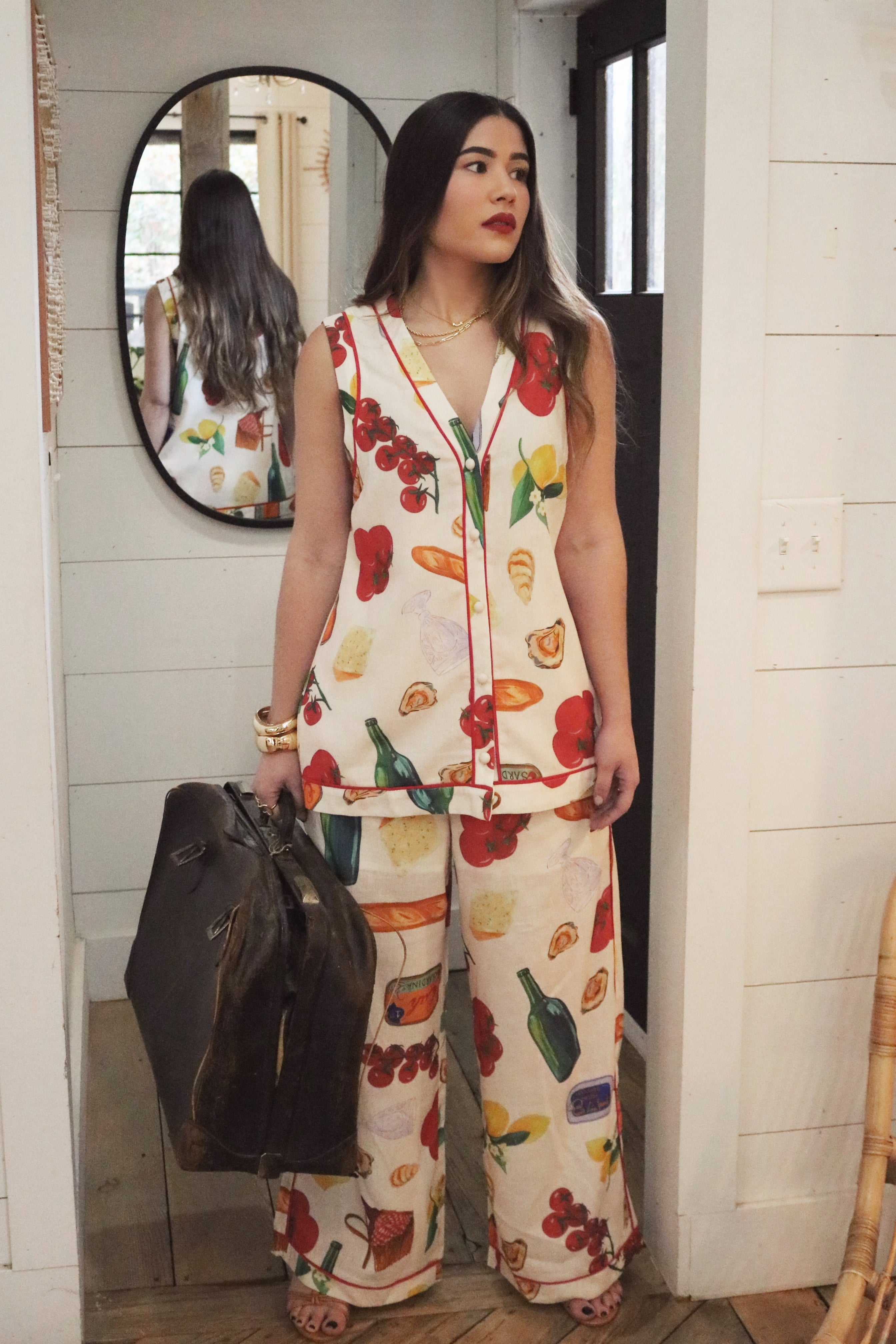 Italian Linen Button Down Blouse and Pant Set. Resort and Vacation Wear.