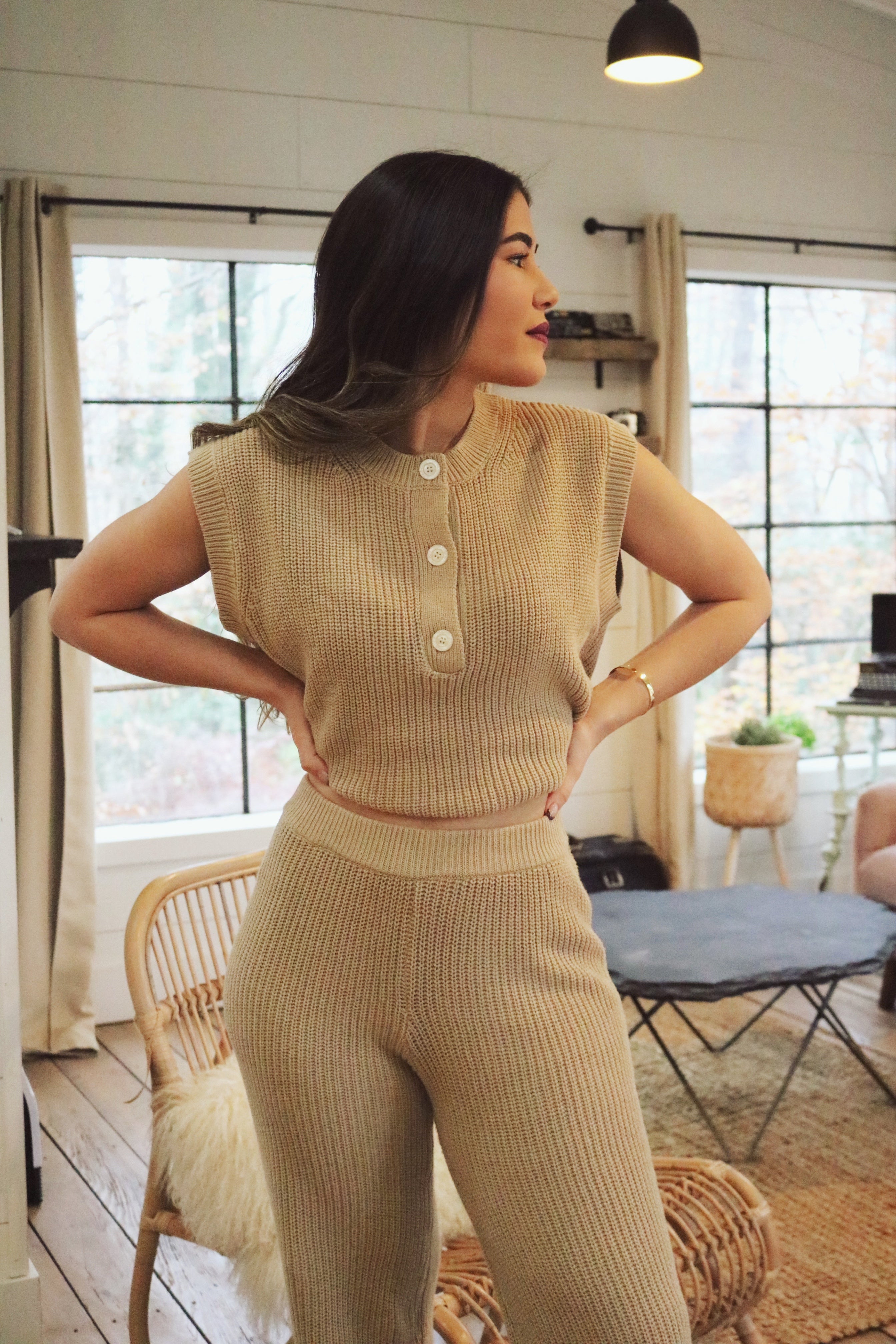 Mocha Loungewear Pant Set. Cozy Top and Wide Leg Pants. Resort and Vacation Wear.