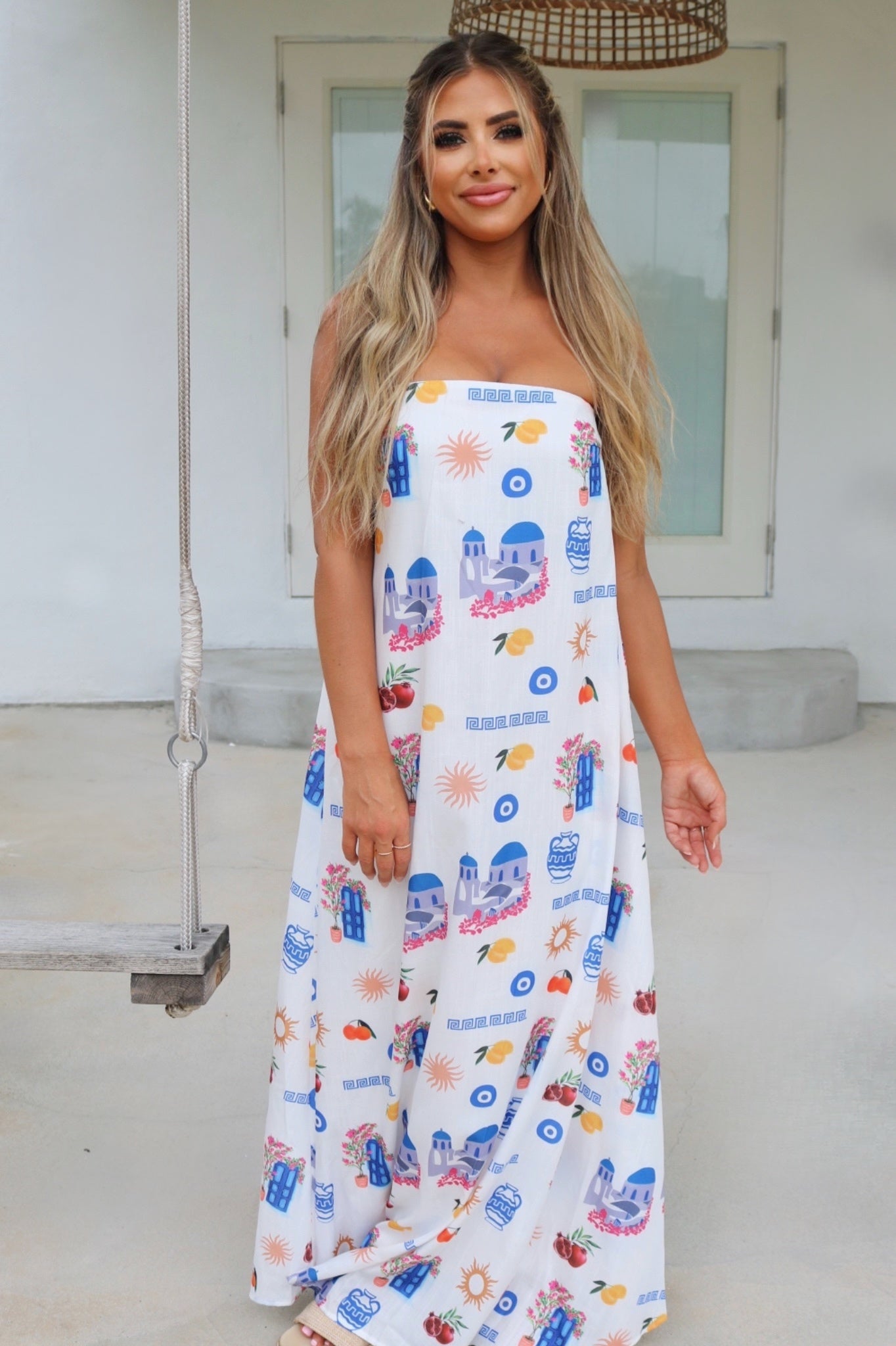Vacation Maxi Dress Greece, Shay and Bahari Resort and Travel Wear