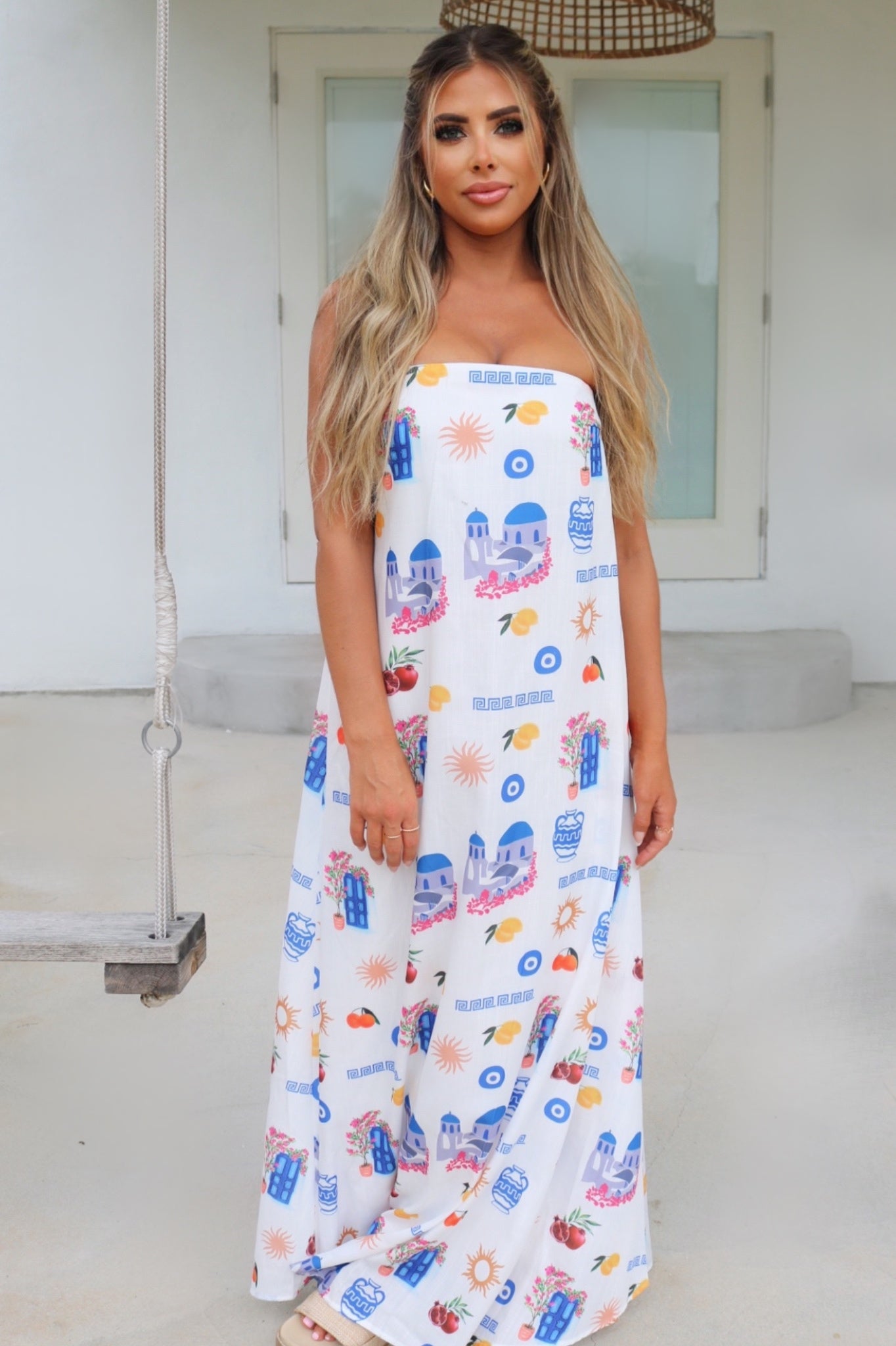 Vacation Maxi Dress Greece, Shay and Bahari Resort and Travel Wear