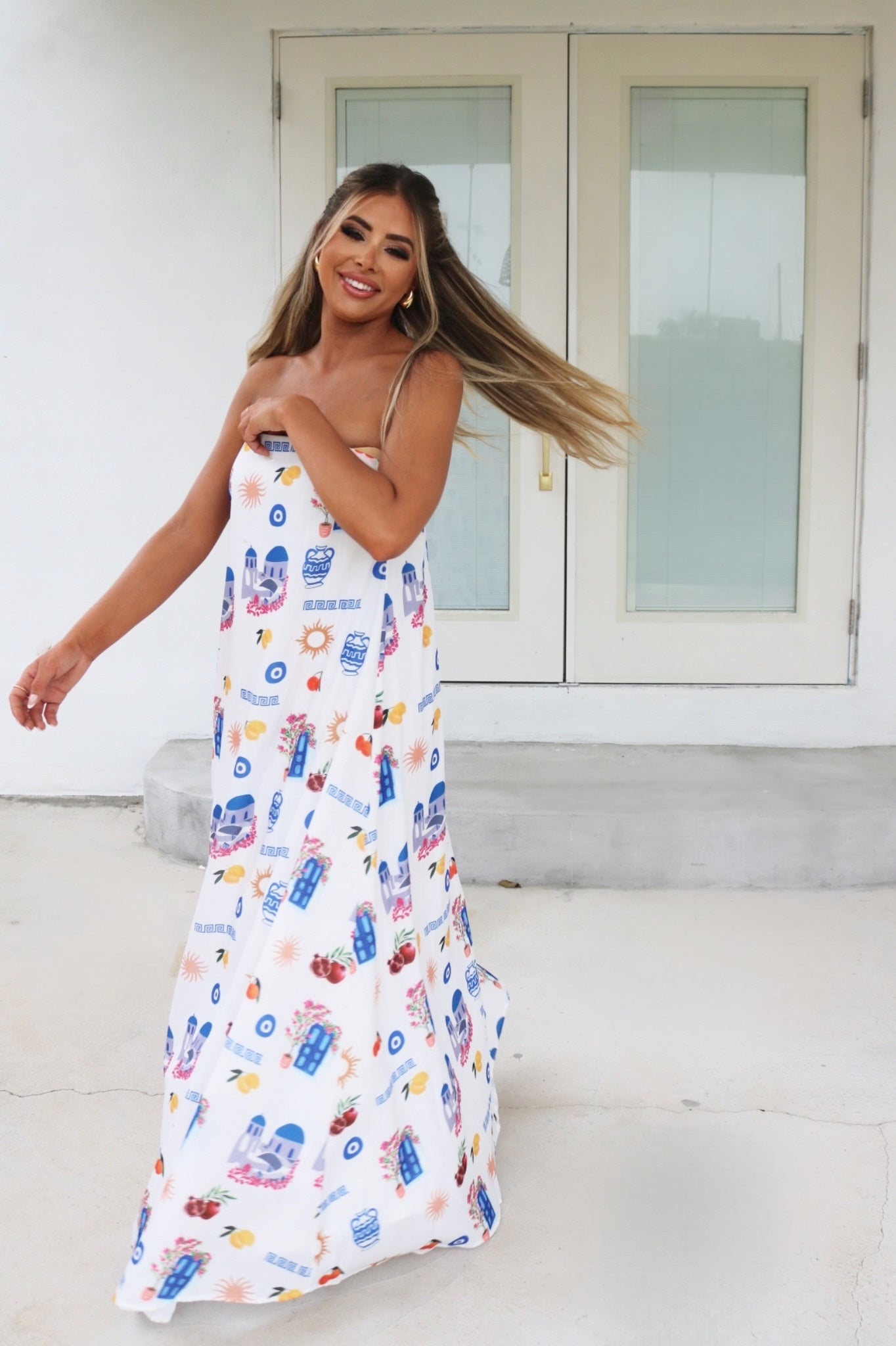 Vacation Maxi Dress Greece, Shay and Bahari Resort and Travel Wear