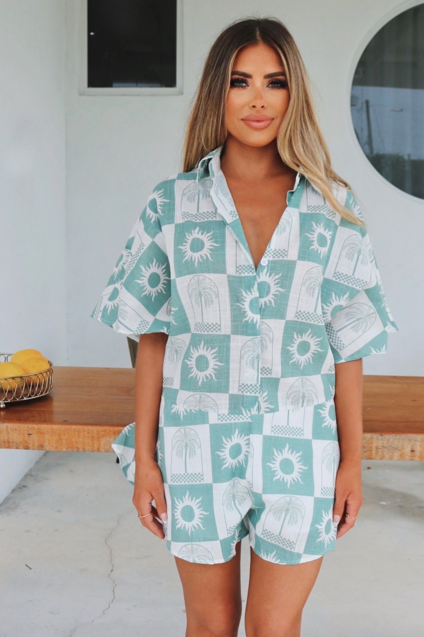Vacation Resort Playsuit in Sage, Shay and Bahari Resort and Travel Wear
