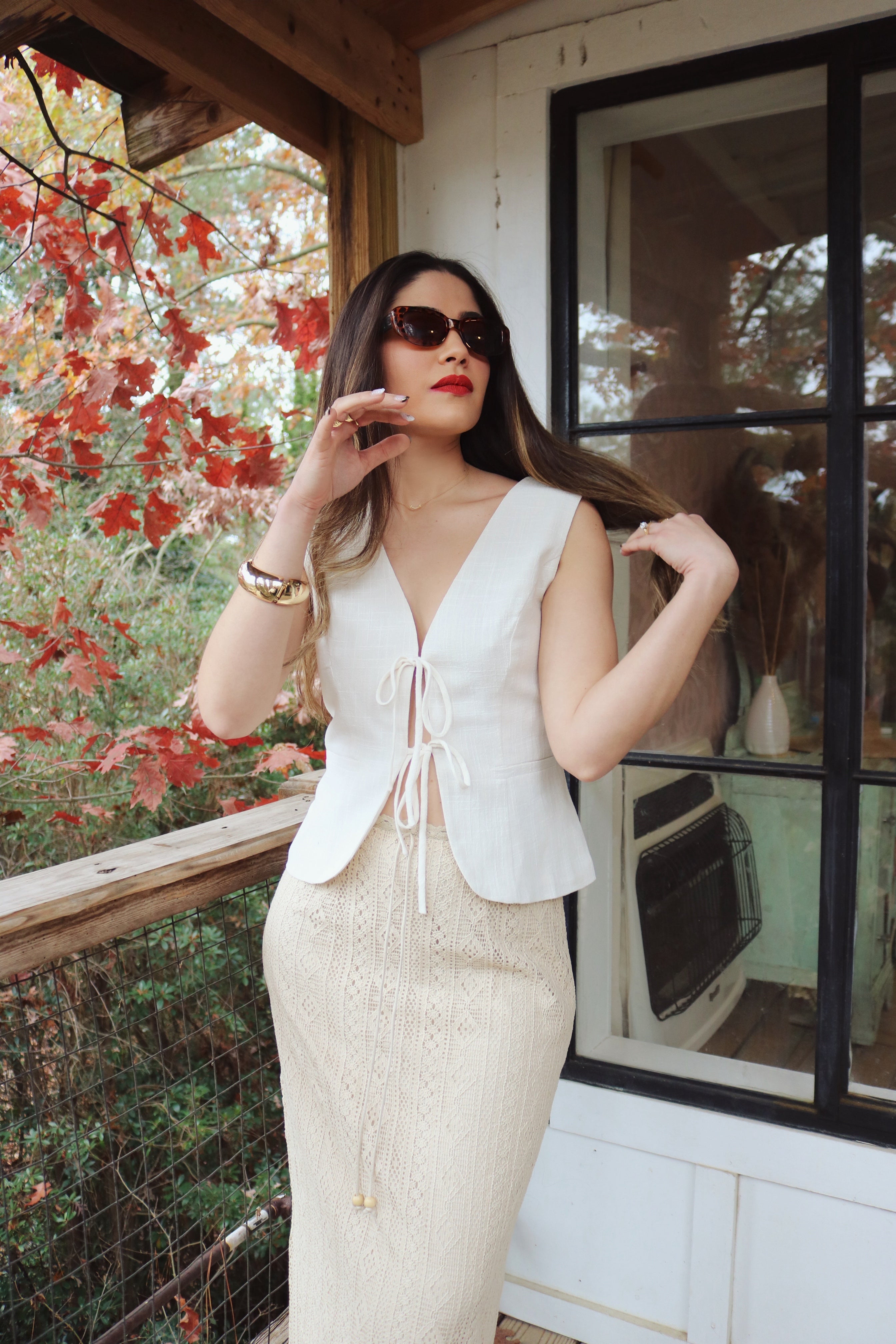 Light Beige Linen Vest and Sand Crochet Skirt Set. Resort and Vacation Wear.