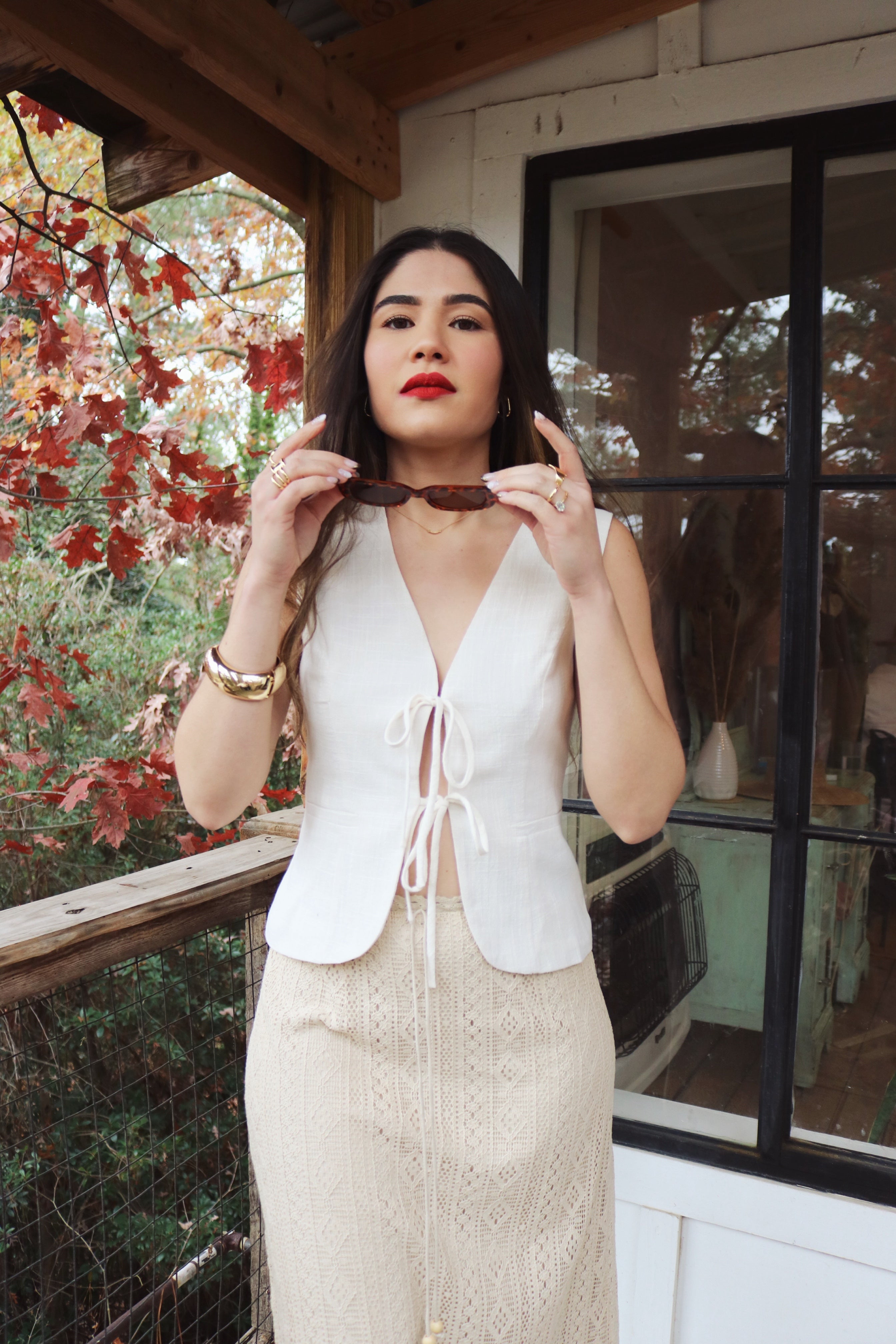 Light Beige Linen Vest and Sand Crochet Skirt Set. Resort and Vacation Wear.