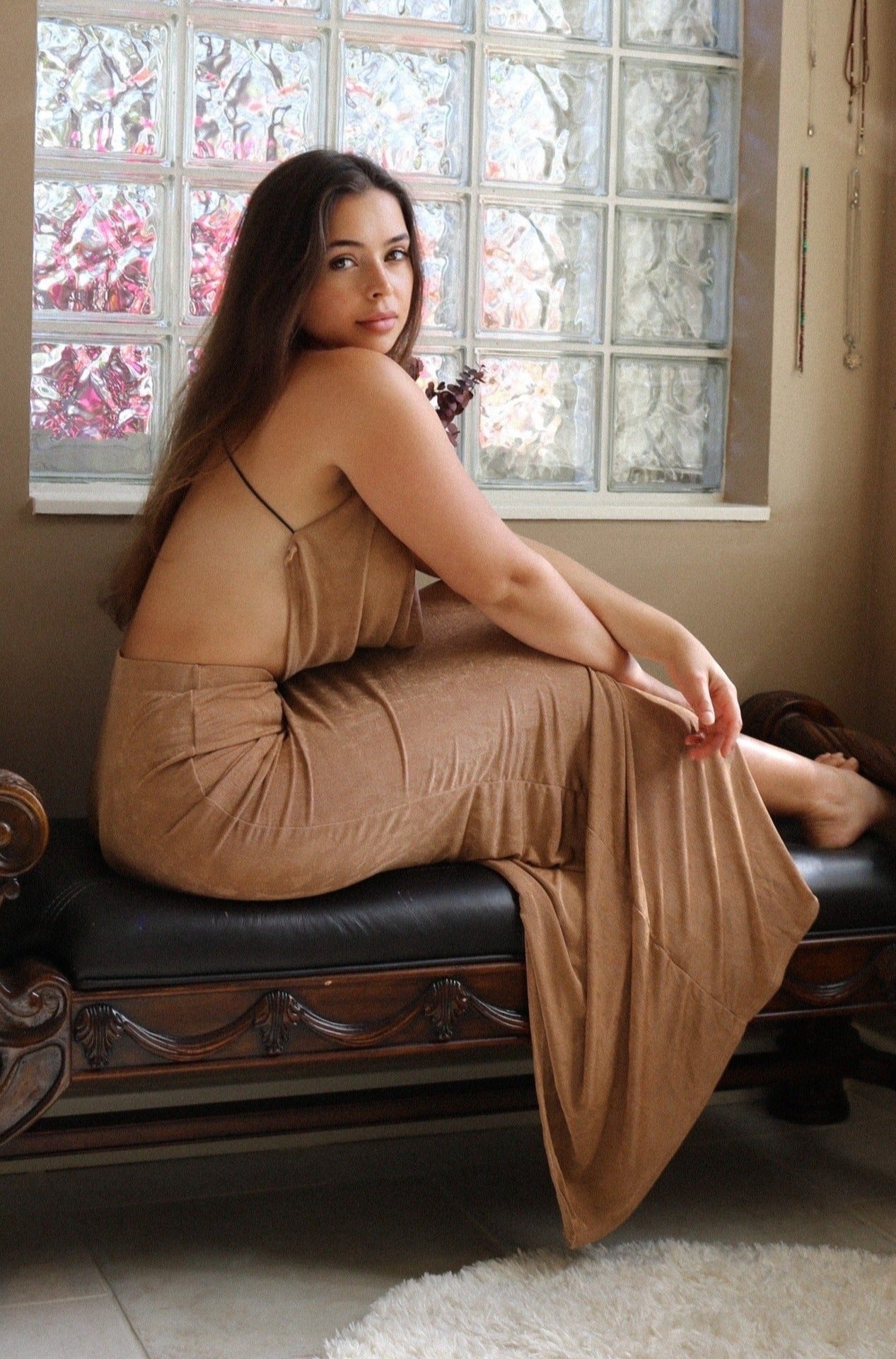 Venus' Suede Cowl Neck Maxi Skirt Set in Tan – Shay & Bahari