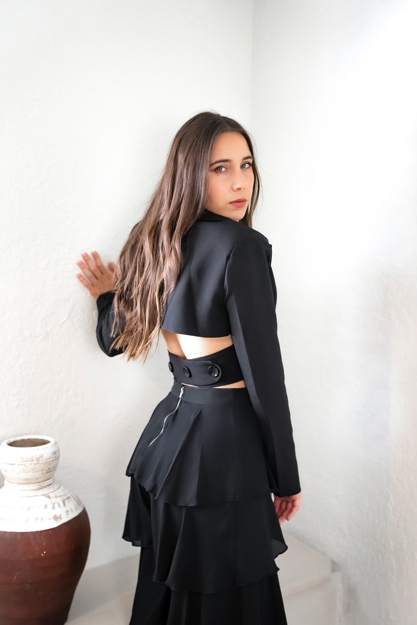 'Nikola' Surplice Blazer Pant Set in Black