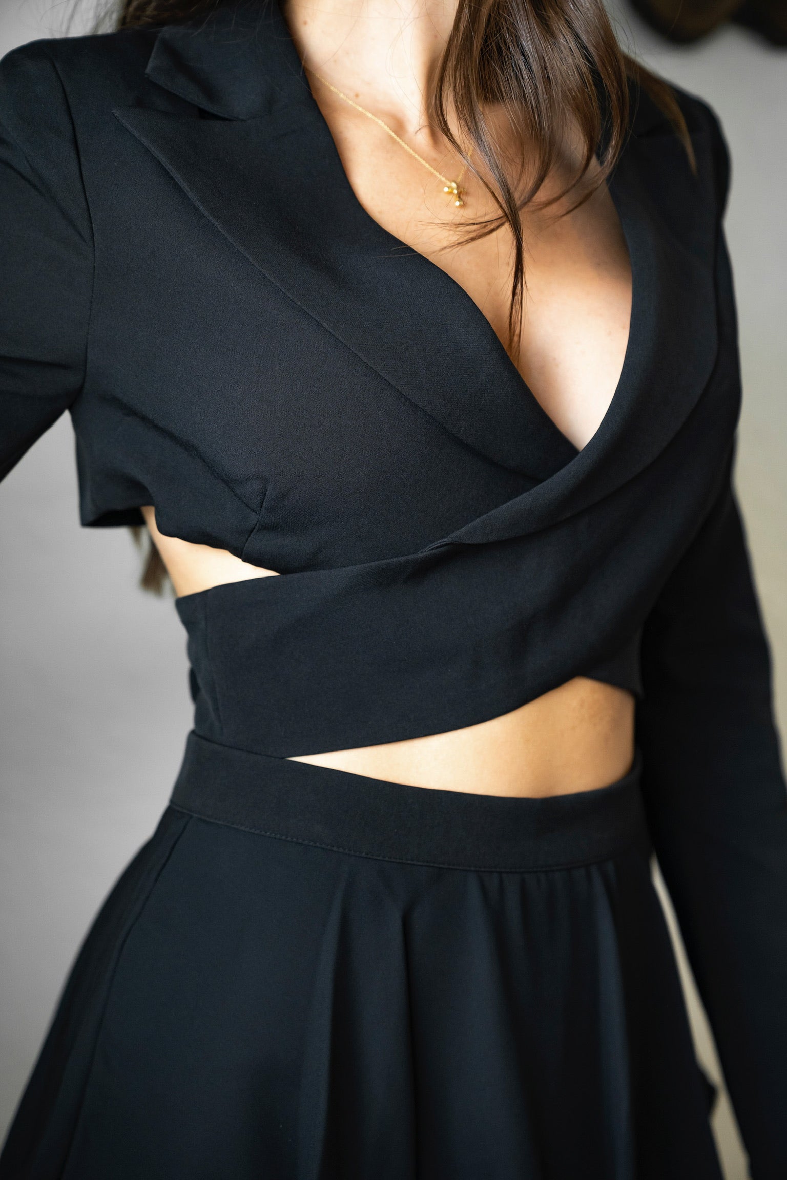 Surplice Blazer Pant Set in Black and Multi-Tiered Pants. Scarlette The Label, an online fashion boutique and label for women.