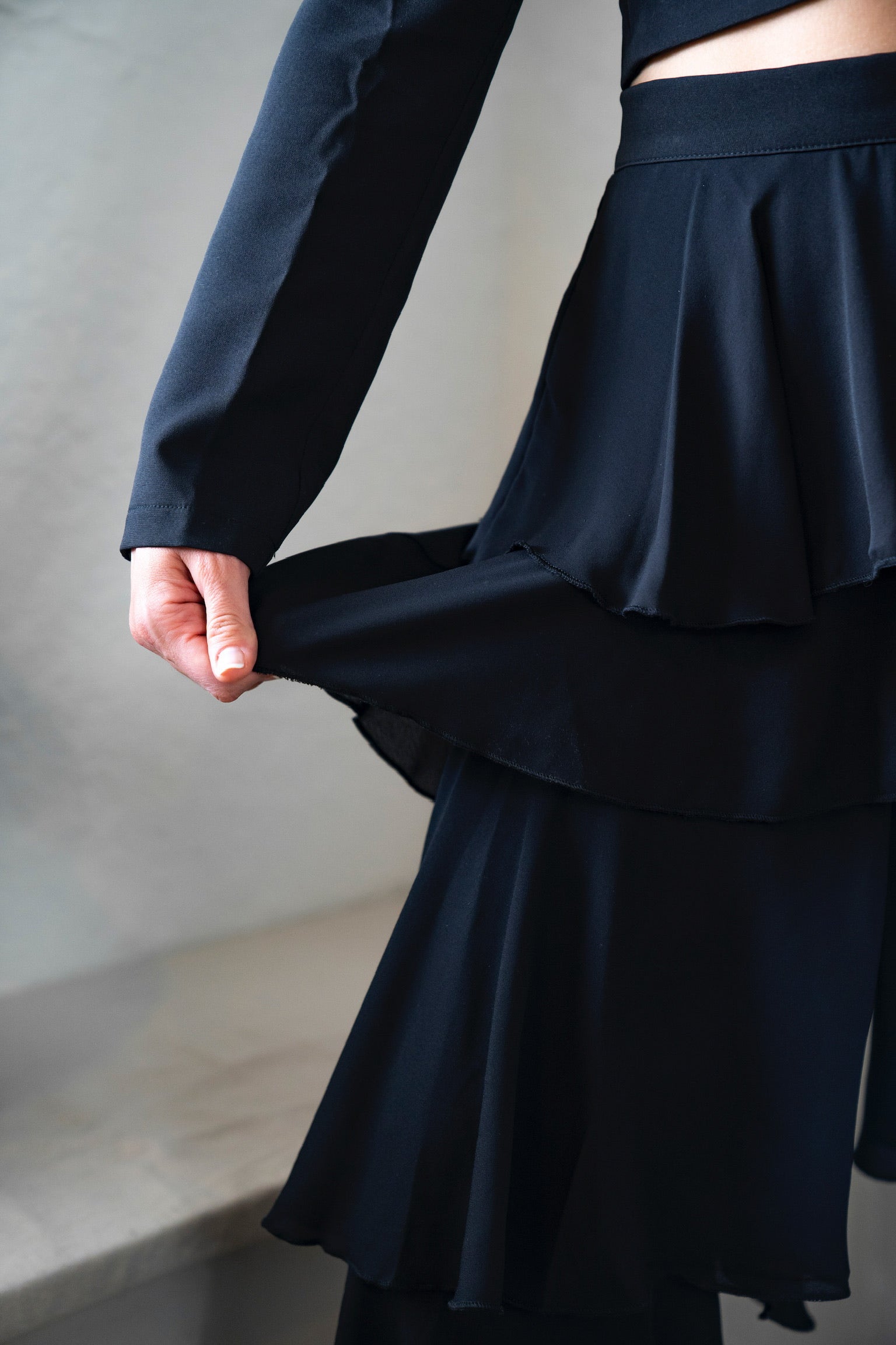 Surplice Blazer Pant Set in Black and Multi-Tiered Pants. Scarlette The Label, an online fashion boutique and label for women.