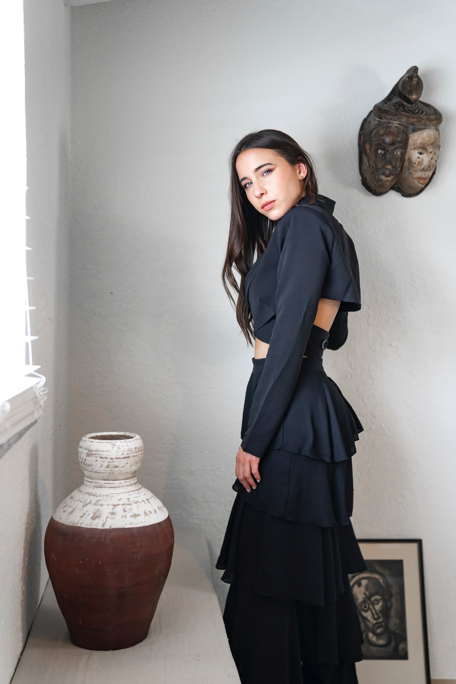 'Nikola' Surplice Blazer Pant Set in Black