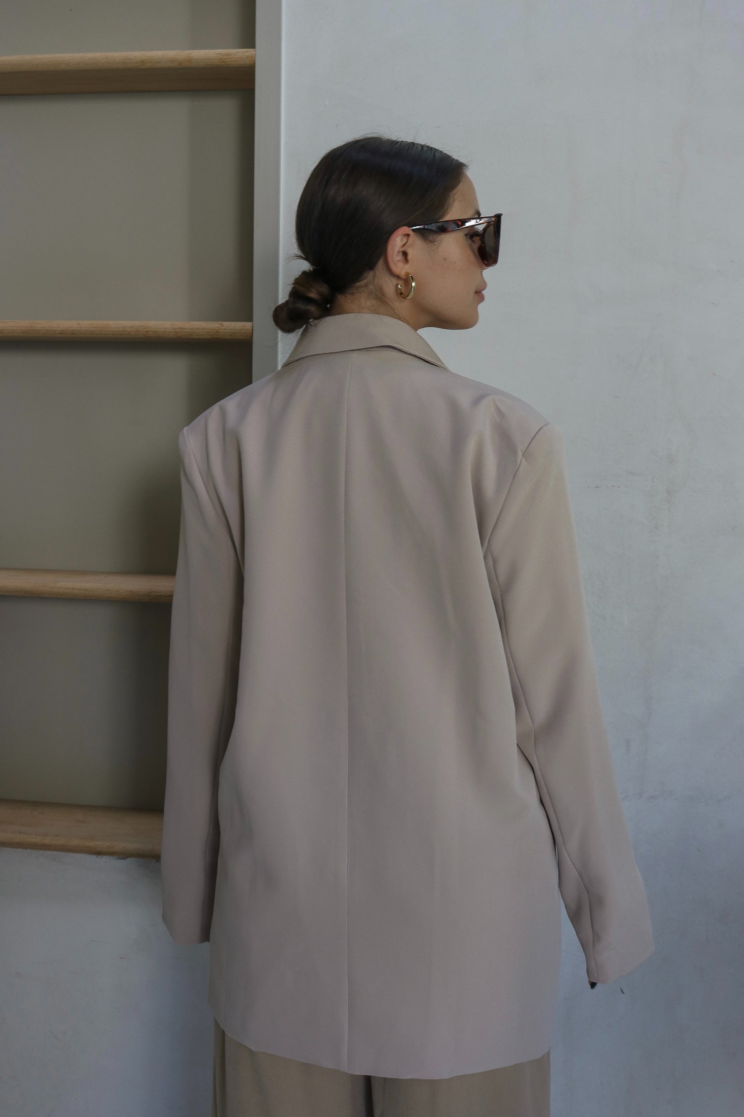 Woven Oversized Double Breasted Blazer in Sand (Beige). Scarlette The Label, an online fashion boutique for women.