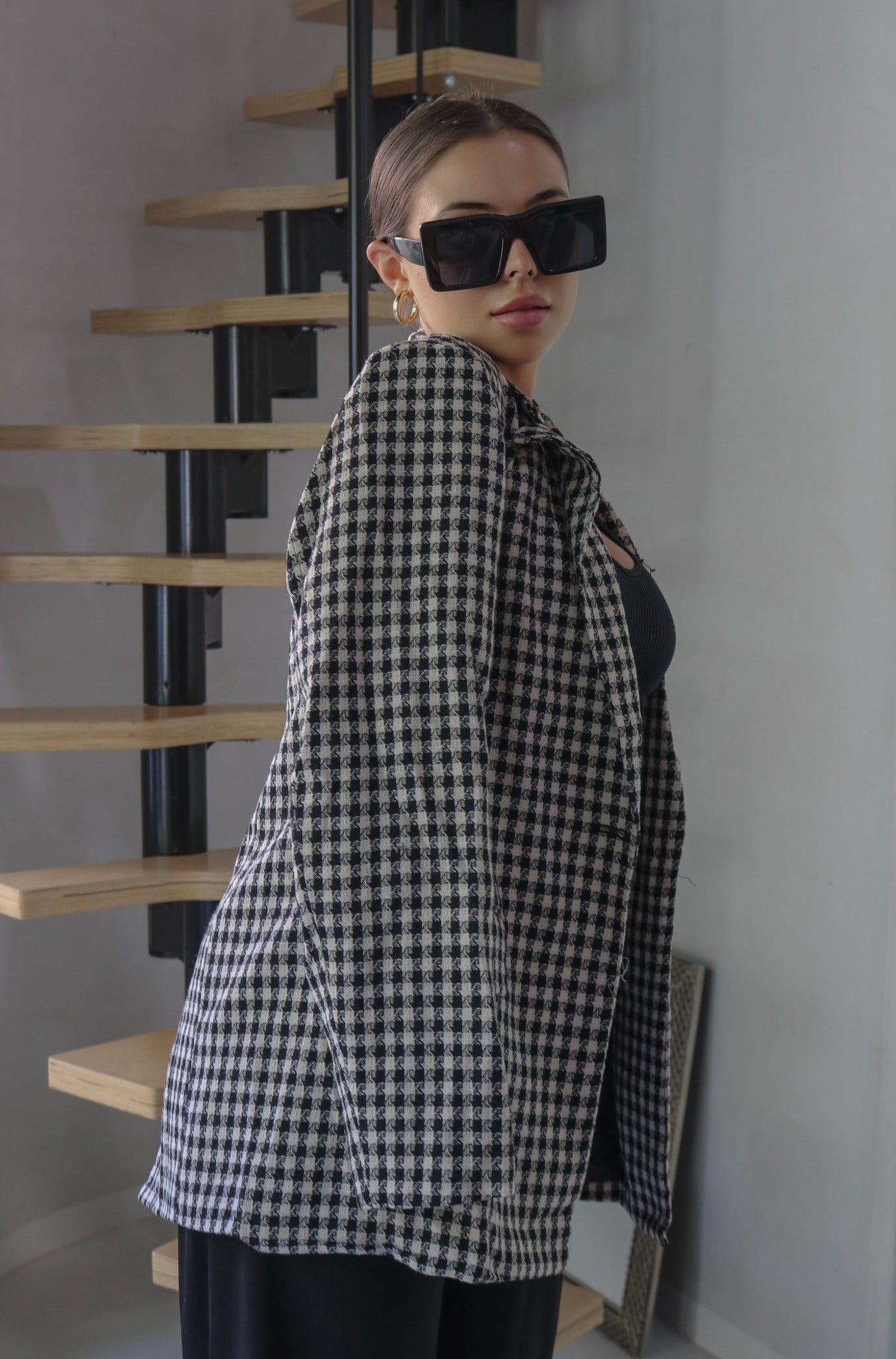 Oversized Vintage Checkered Gingham Blazer in Black and White, Scarlette The Label, an online fashion boutique for women.