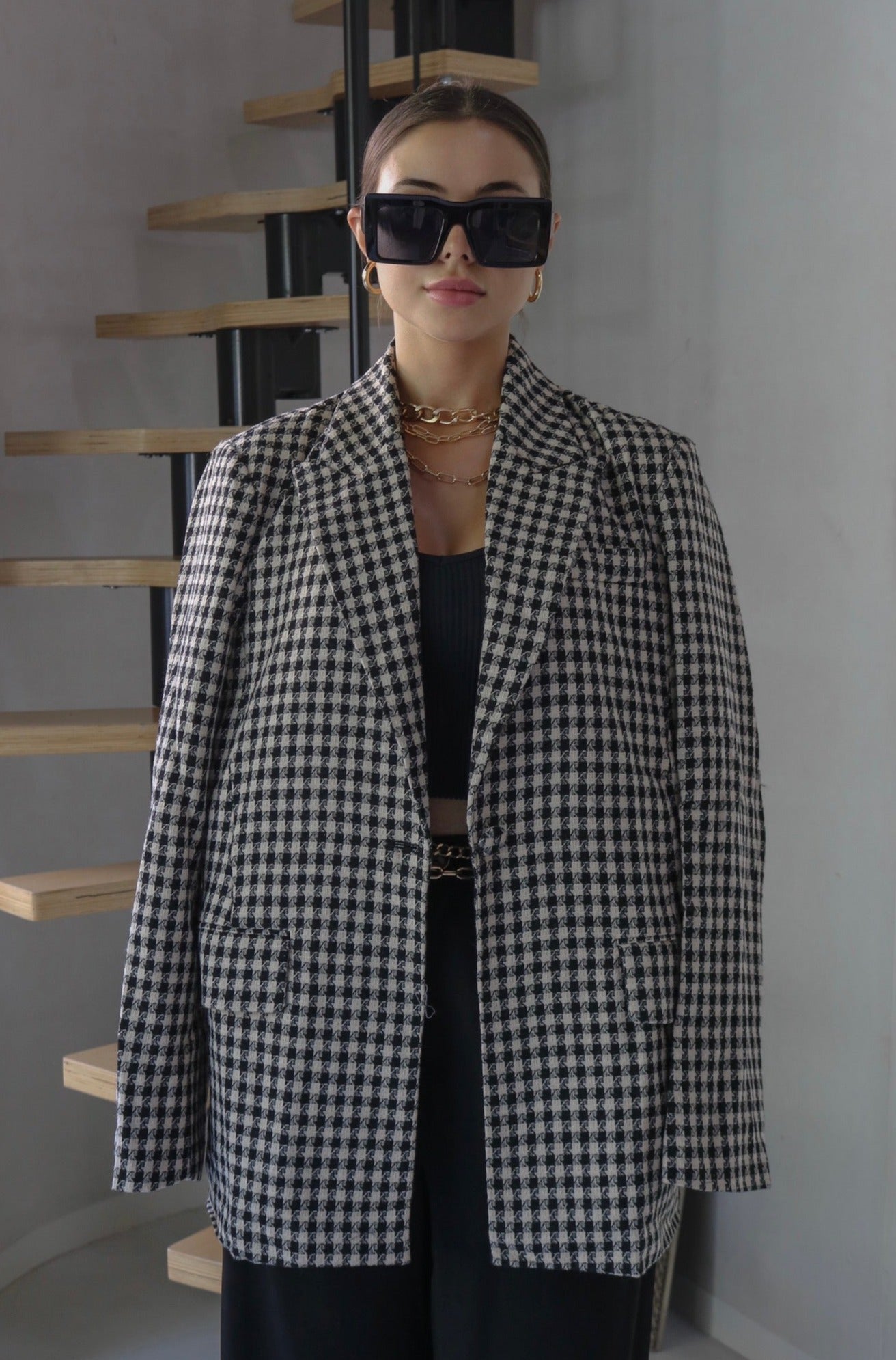 Oversized Vintage Checkered Gingham Blazer in Black and White, Scarlette The Label, an online fashion boutique for women.