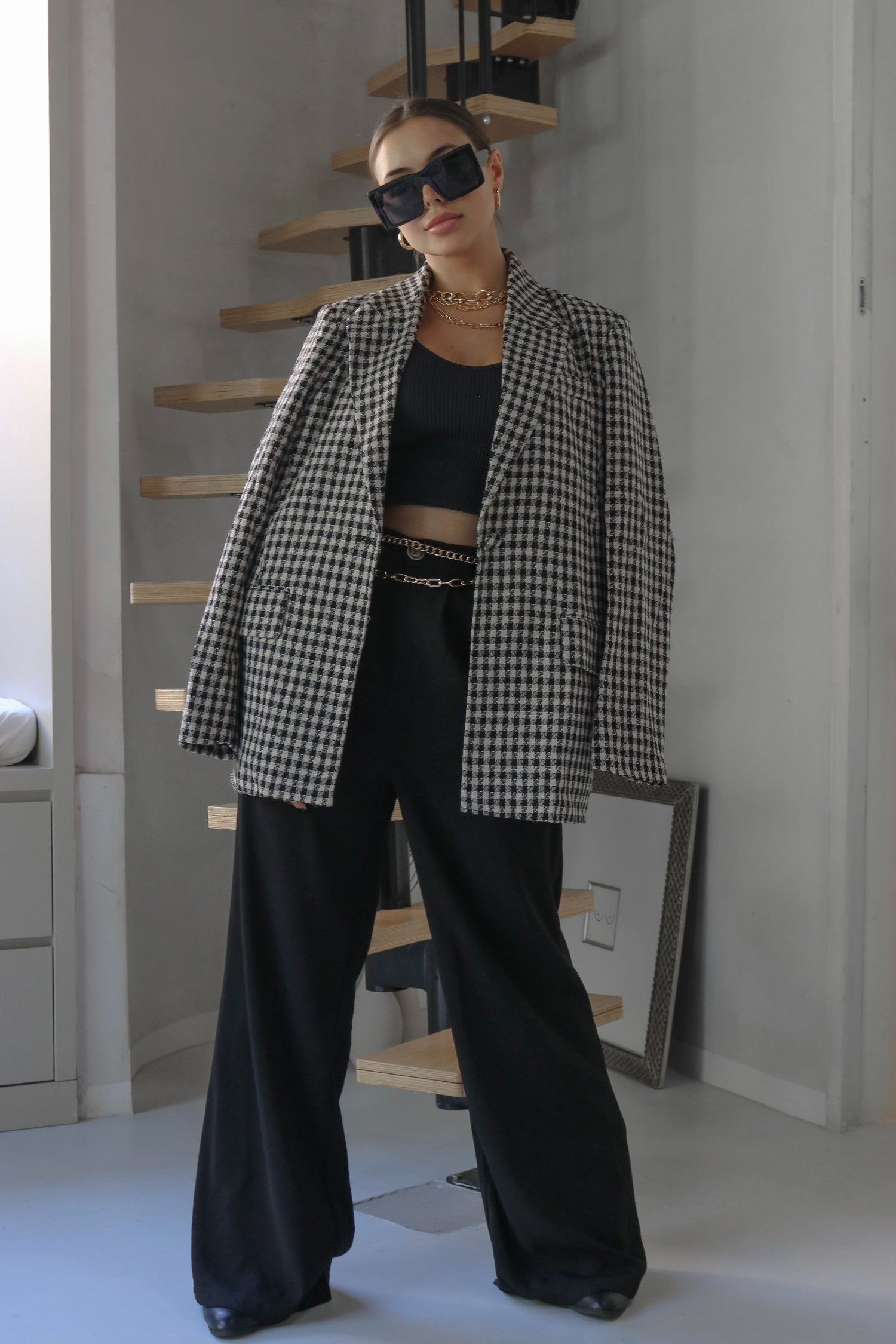 Oversized Vintage Checkered Gingham Blazer in Black and White, Scarlette The Label, an online fashion boutique for women.