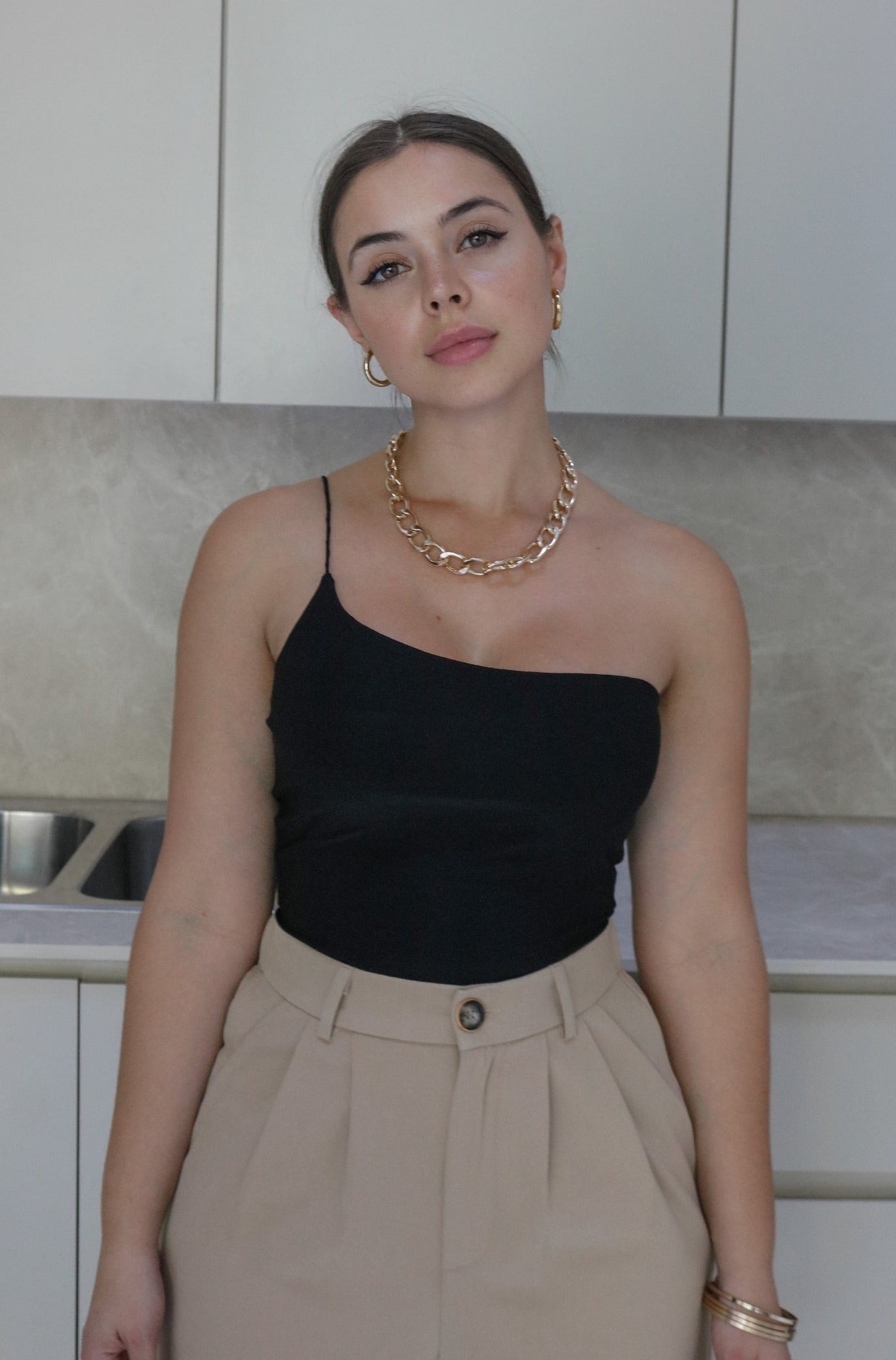 One Shoulder Bodysuit in Black, Scarlette The Label, an online fashion boutique for women.