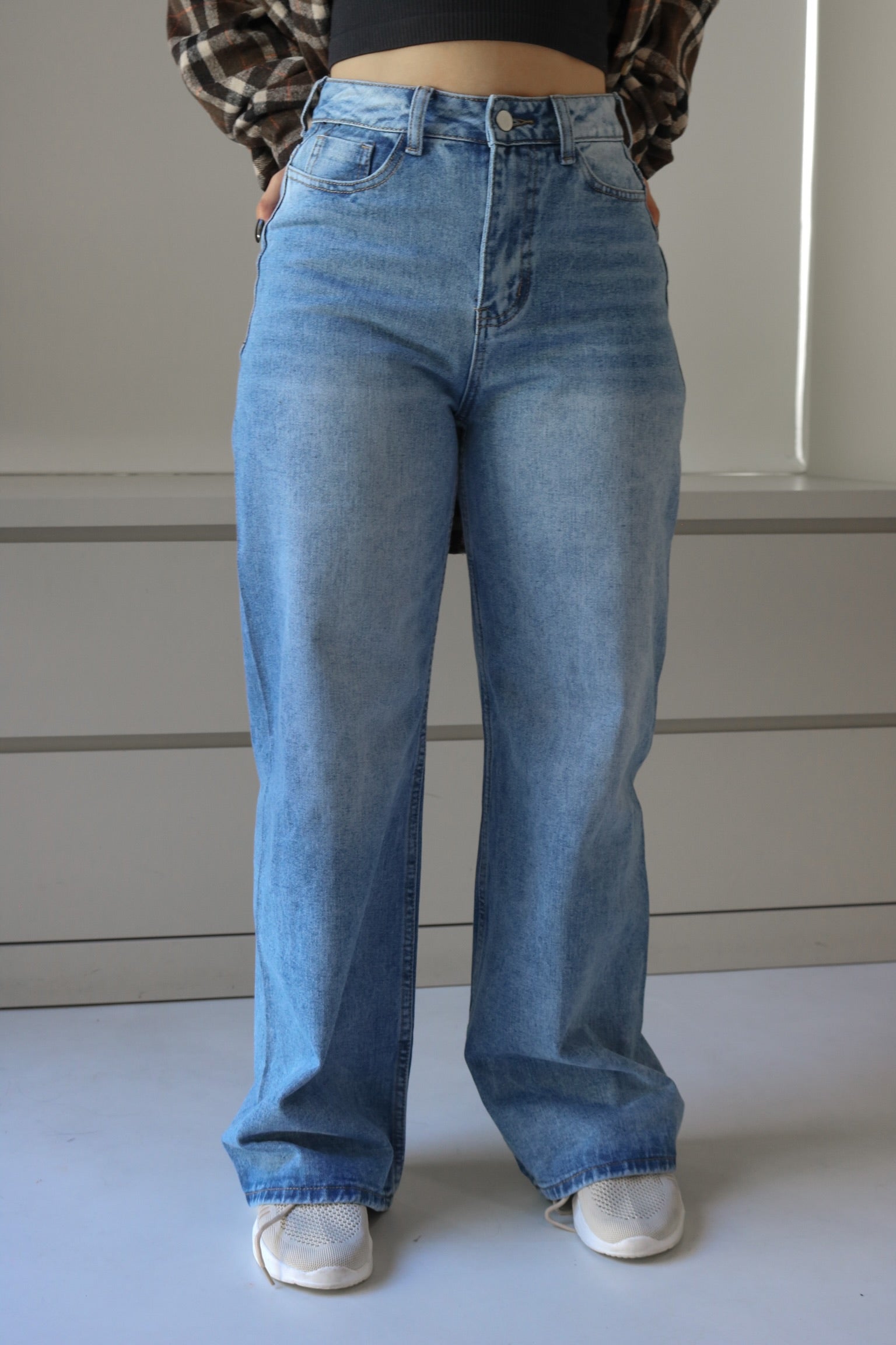 High Waisted Wide Fit Washed Denim. Scarlette The Label, an online fashion boutique for women.