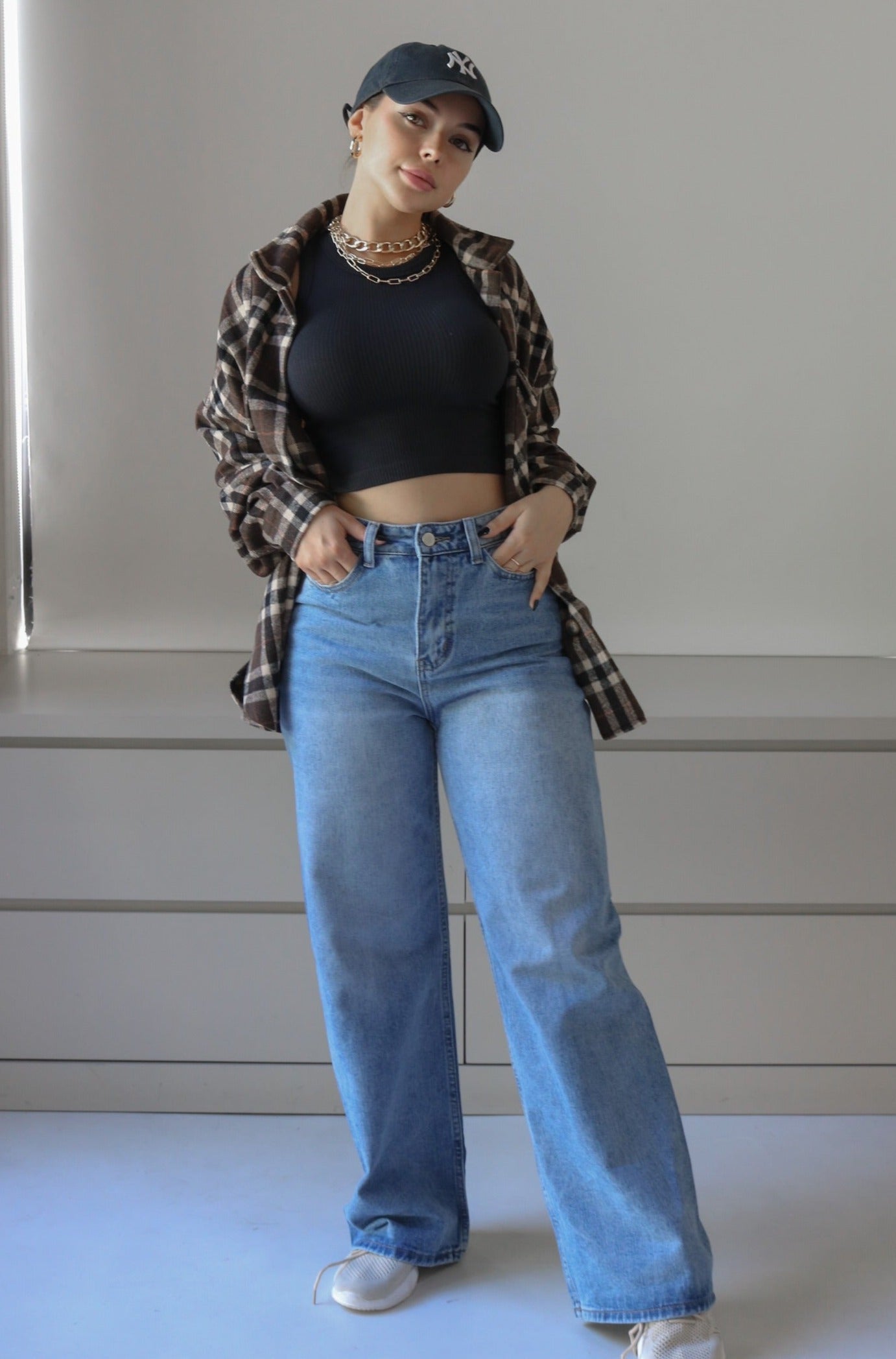 High Waisted Wide Fit Washed Denim. Scarlette The Label, an online fashion boutique for women.