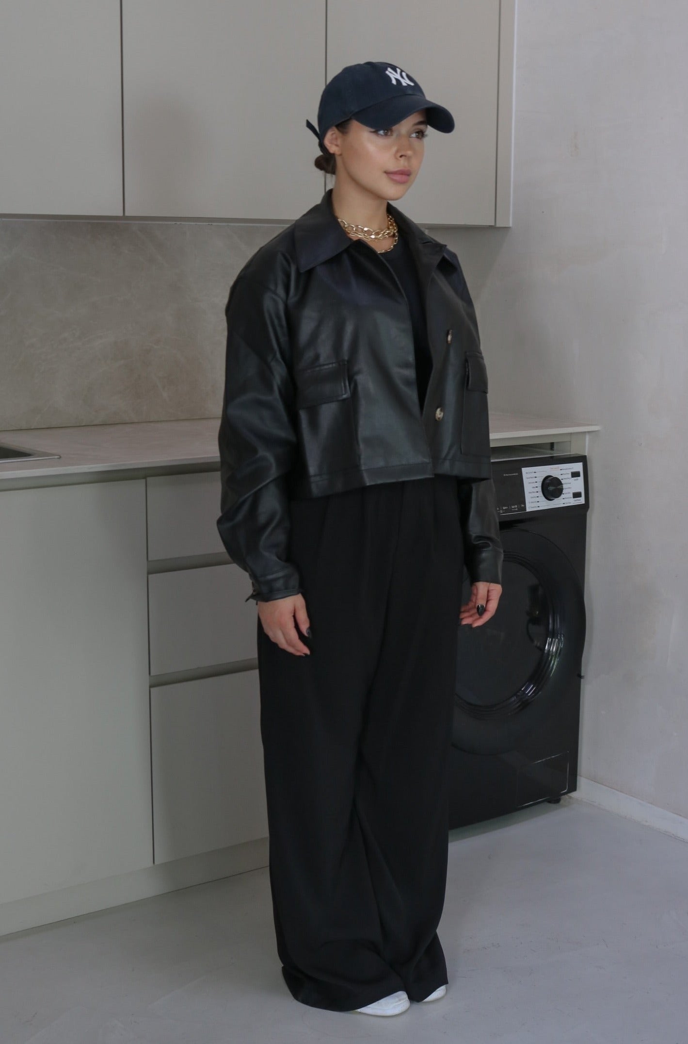 Collared Faux Leather Jacket in Black. Scarlette The Label, an online fashion boutique for women.