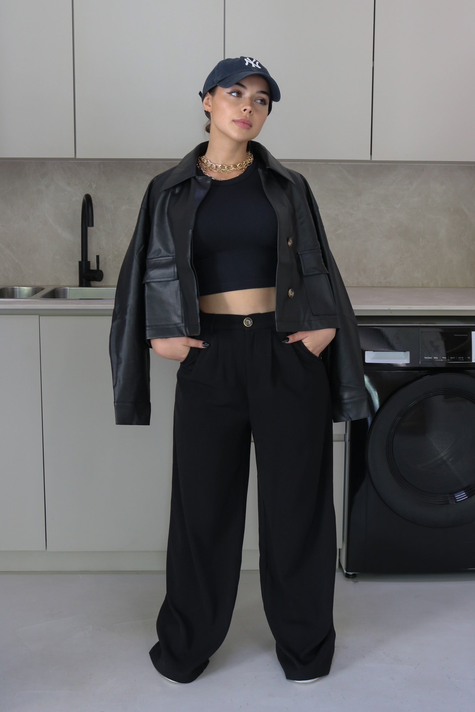 Collared Faux Leather Jacket in Black. Scarlette The Label, an online fashion boutique for women.