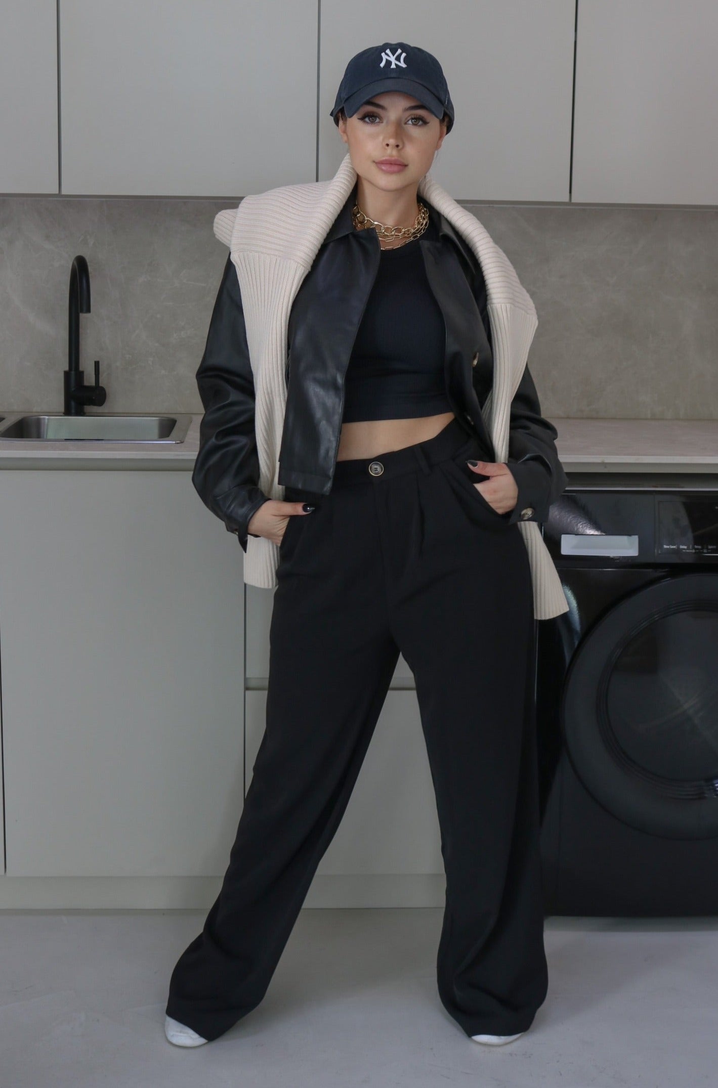 Collared Faux Leather Jacket in Black. Scarlette The Label, an online fashion boutique for women.