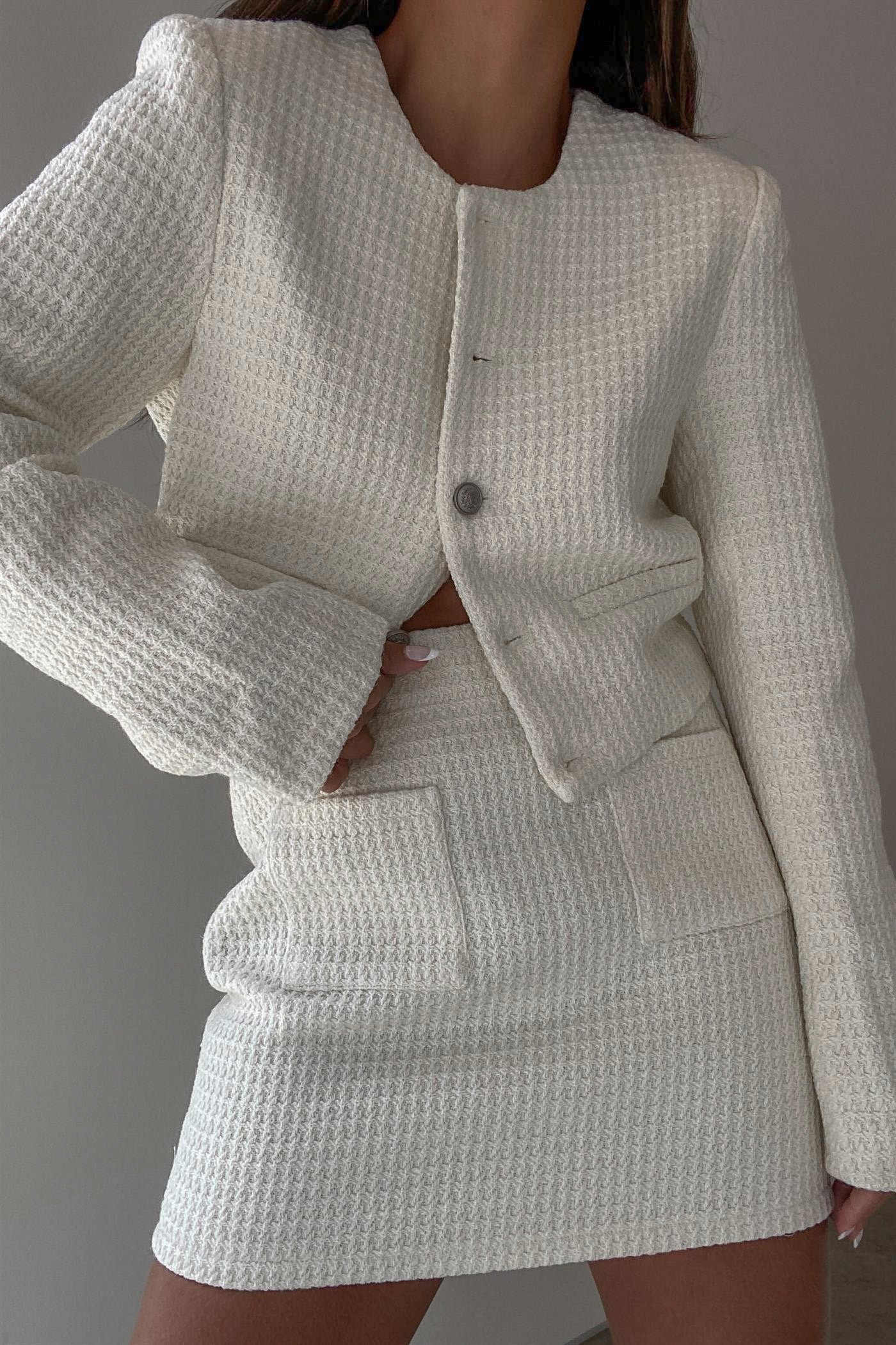 Textured Mini Skirt in Milk, Scarlette The Label, an online fashion boutique for women.