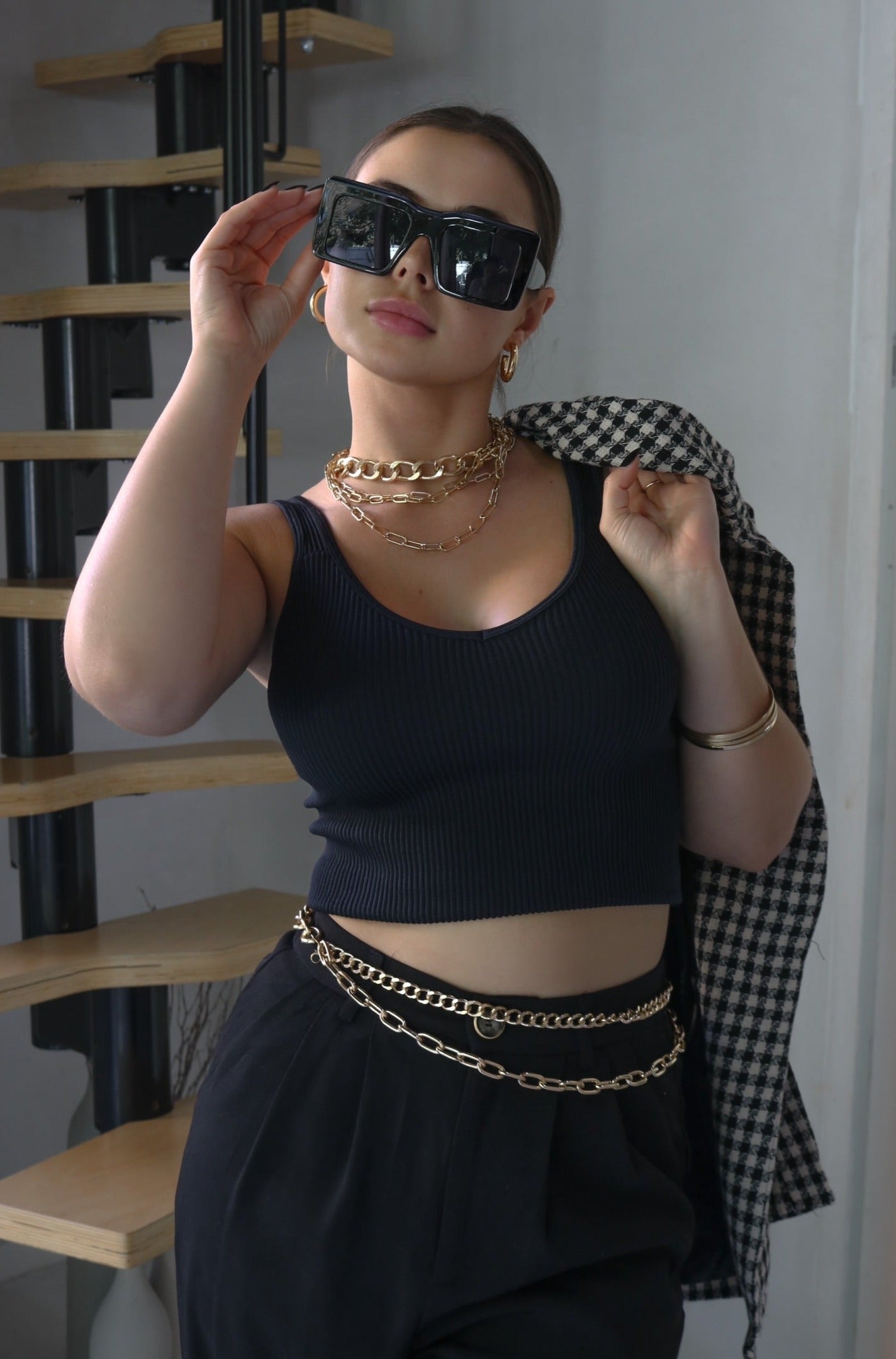 V Neck Ribbed Tank Top in Black. Scarlette The Label, an online fashion boutique for women.