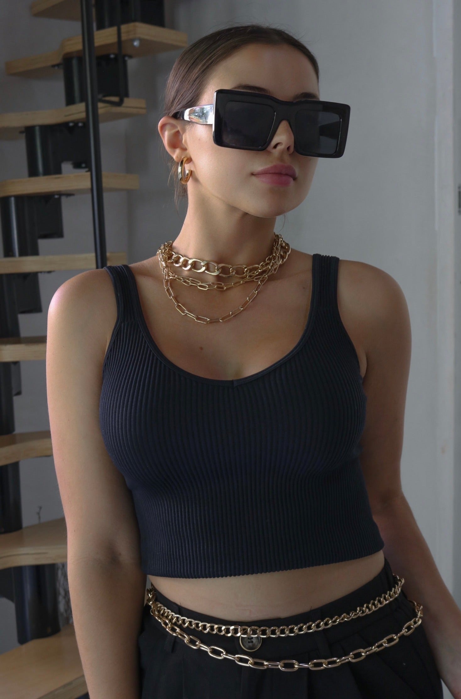 V Neck Ribbed Tank Top in Black. Scarlette The Label, an online fashion boutique for women.