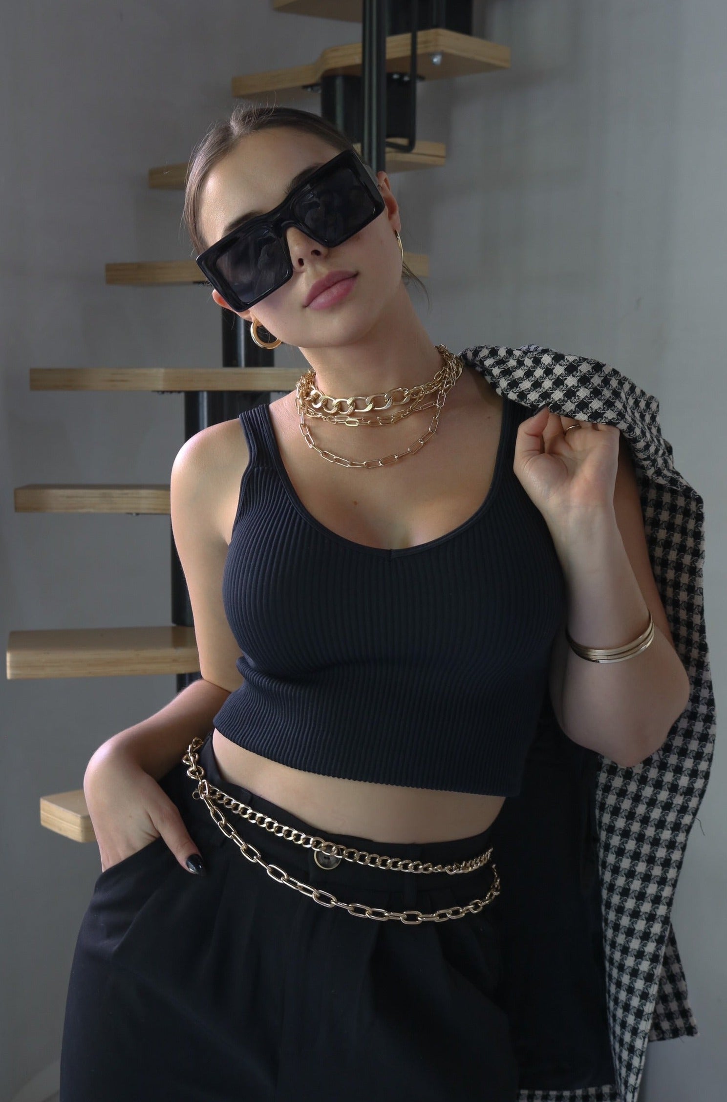 V Neck Ribbed Tank Top in Black. Scarlette The Label, an online fashion boutique for women.