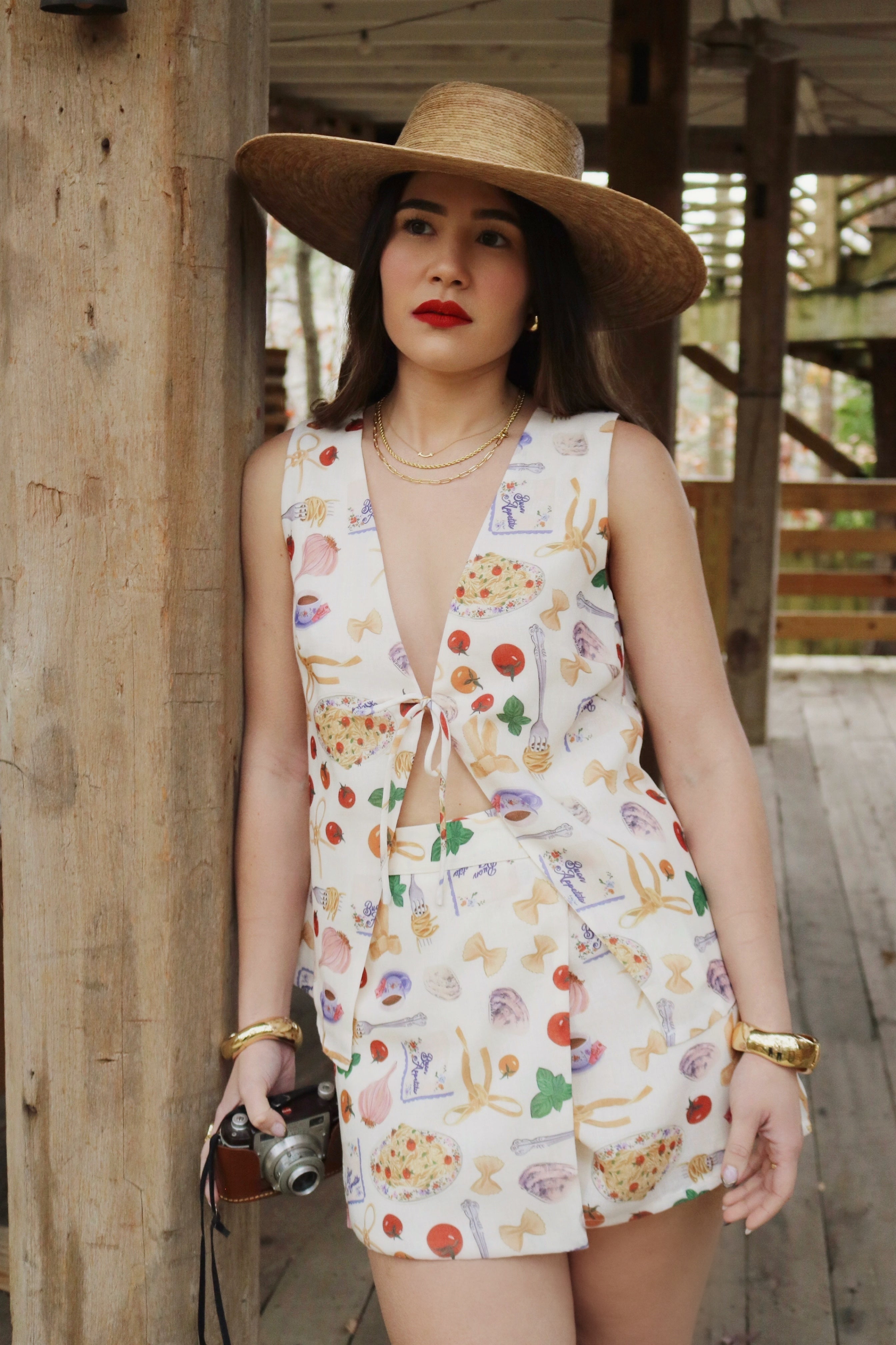 Italian Cotton Skort Set with Front Tie and Matching Skort. Resort and Vacation Wear. 