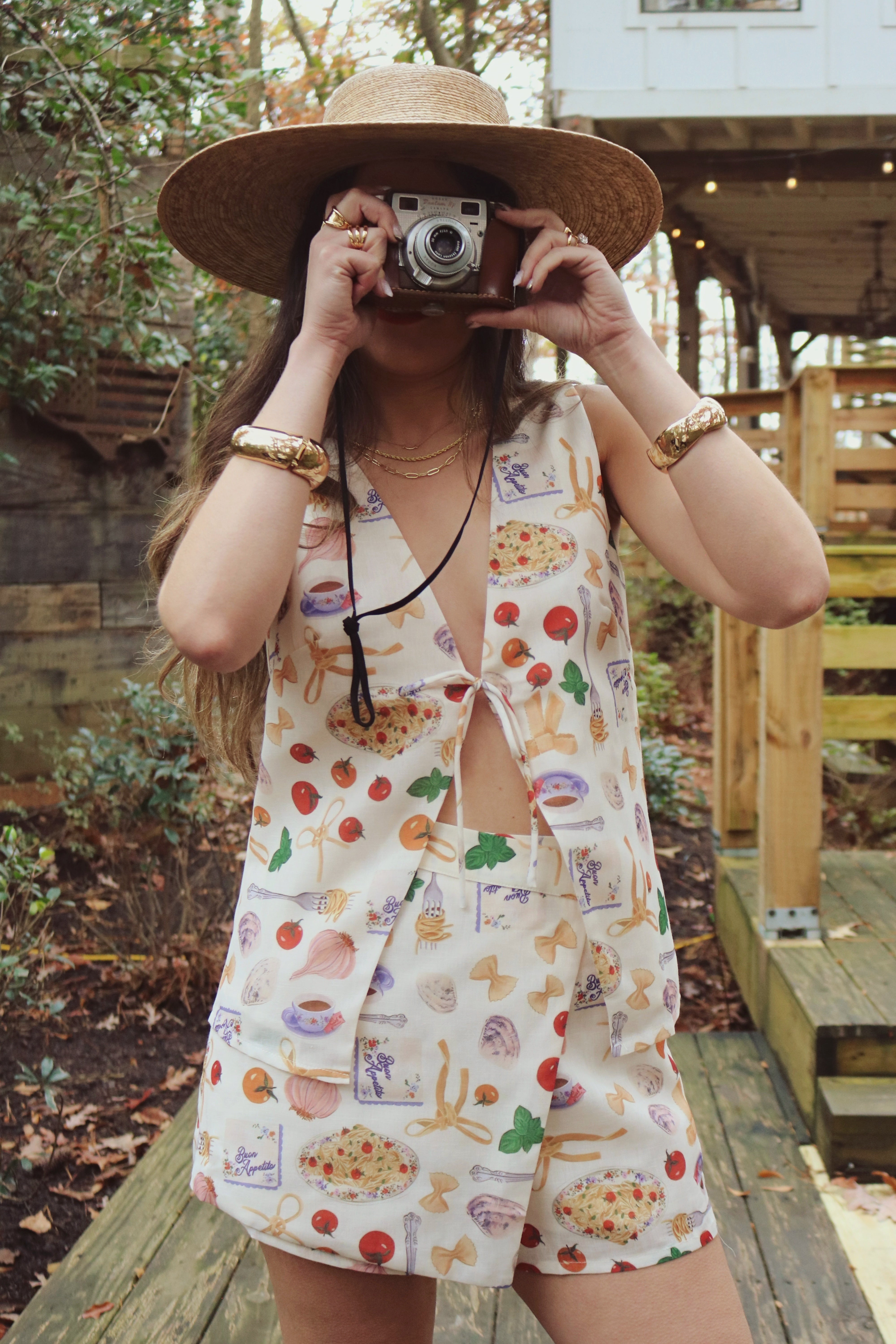 Italian Cotton Skort Set with Front Tie and Matching Skort. Resort and Vacation Wear. 