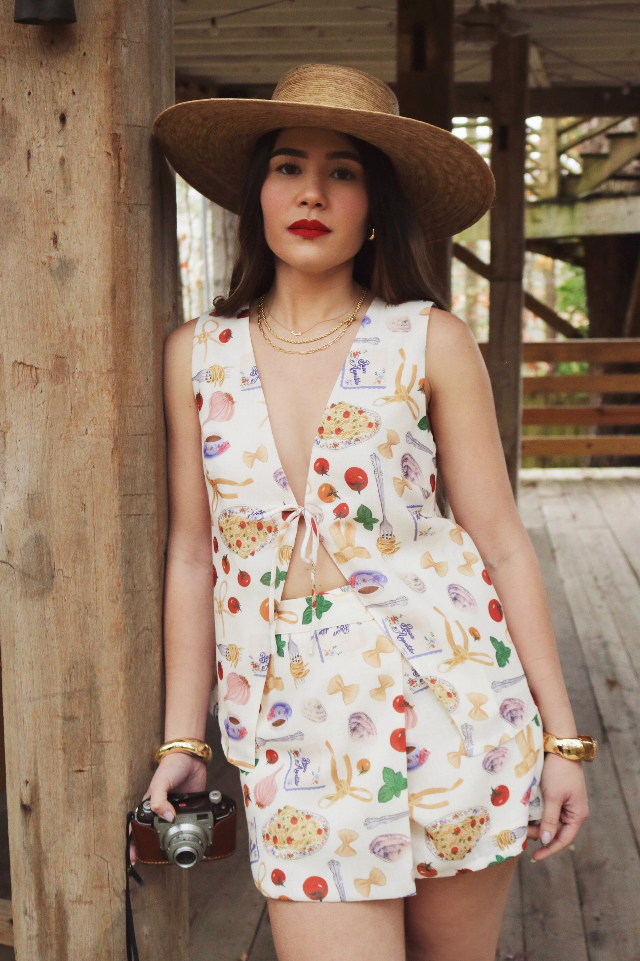 Italian Cotton Skort Set with Front Tie and Matching Skort. Resort and Vacation Wear. 