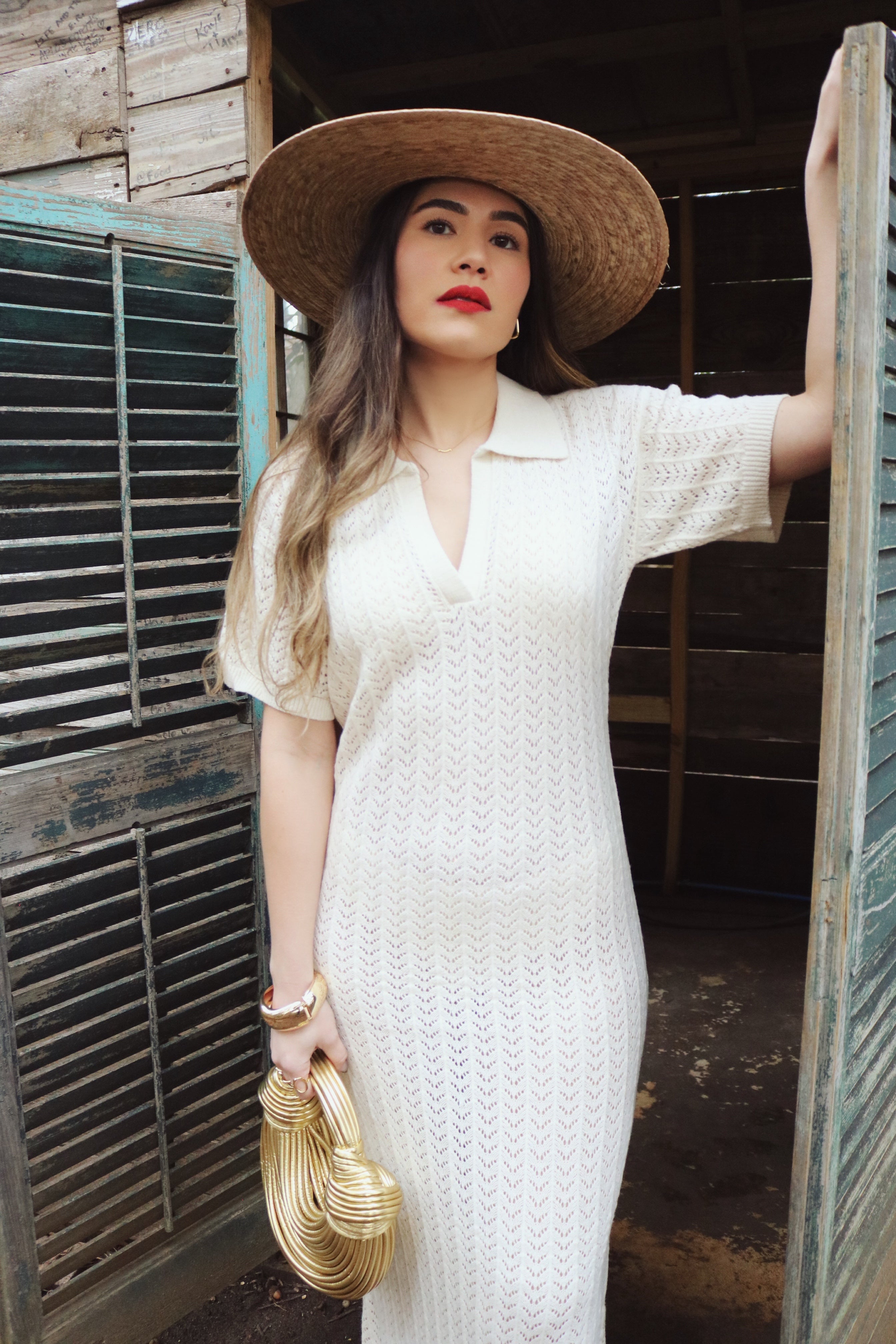 Crochet Woven Cover Up Dress in Ivory. Resort and Vacation Wear. 