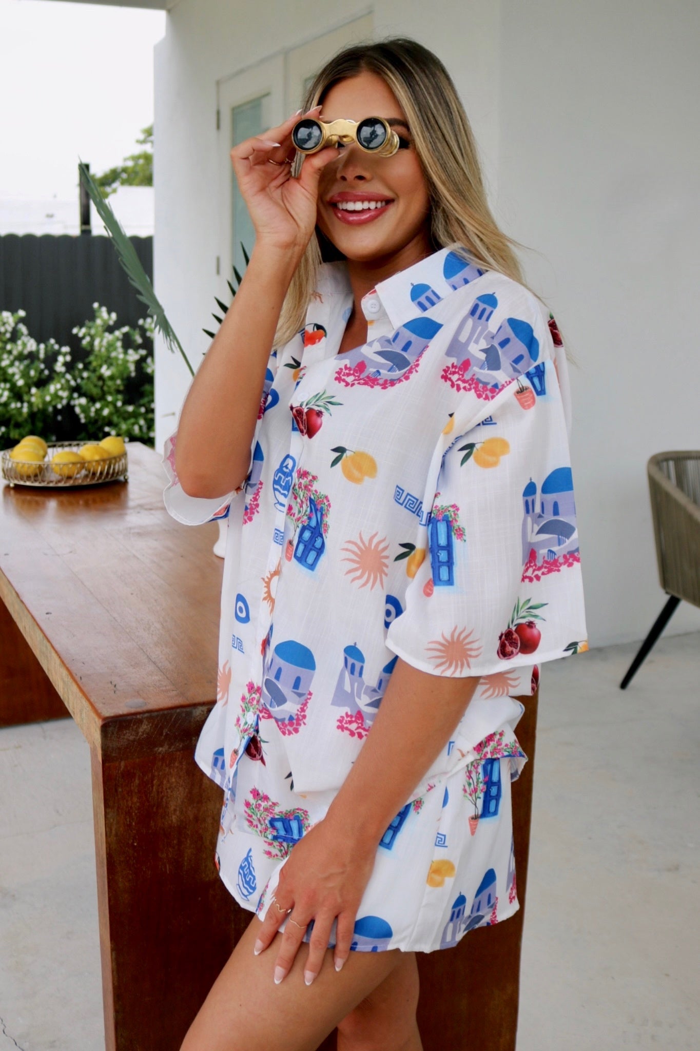 Grecian Vacation Button Down and Short Set