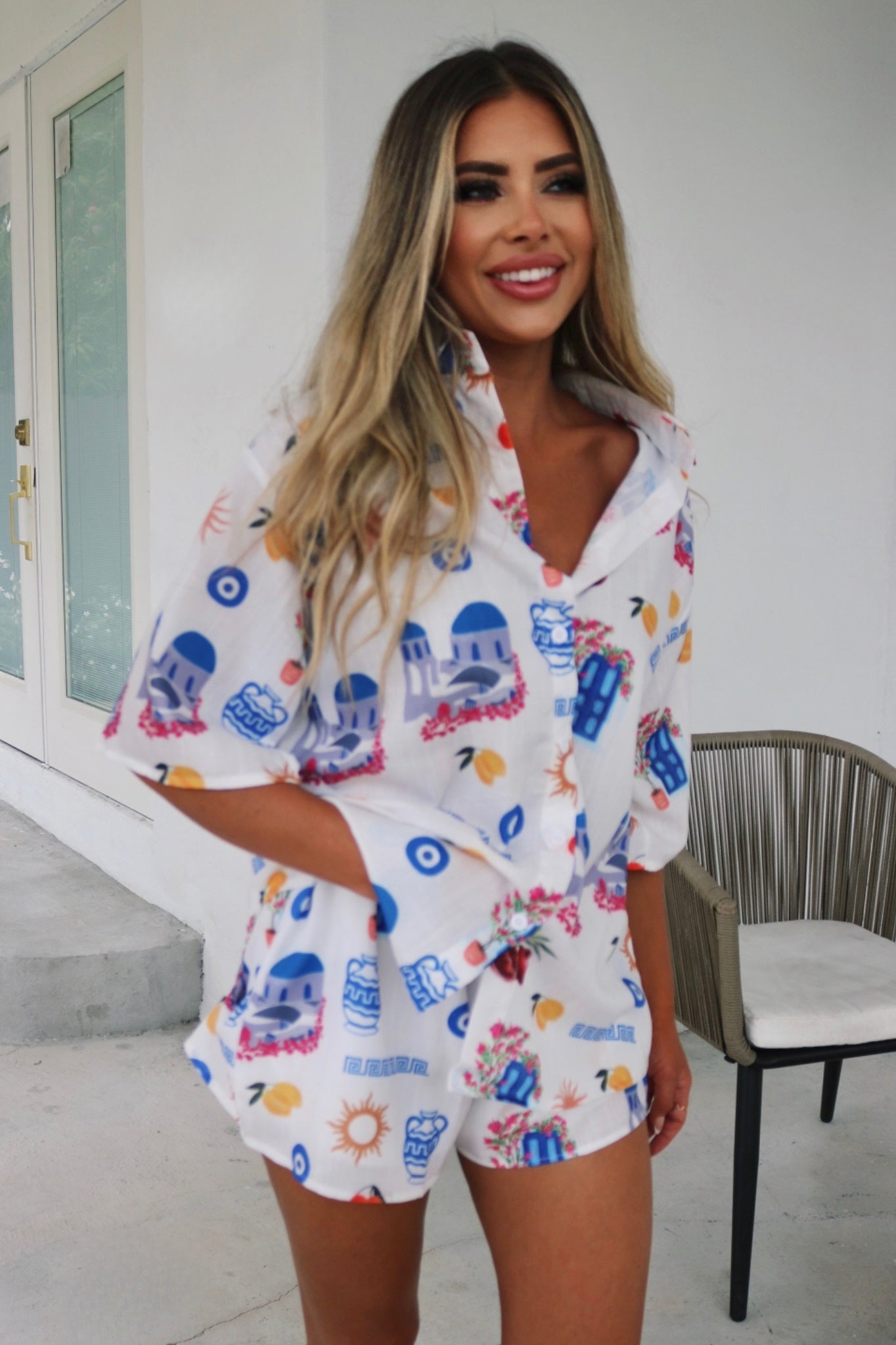 Grecian Vacation Button Down and Short Set