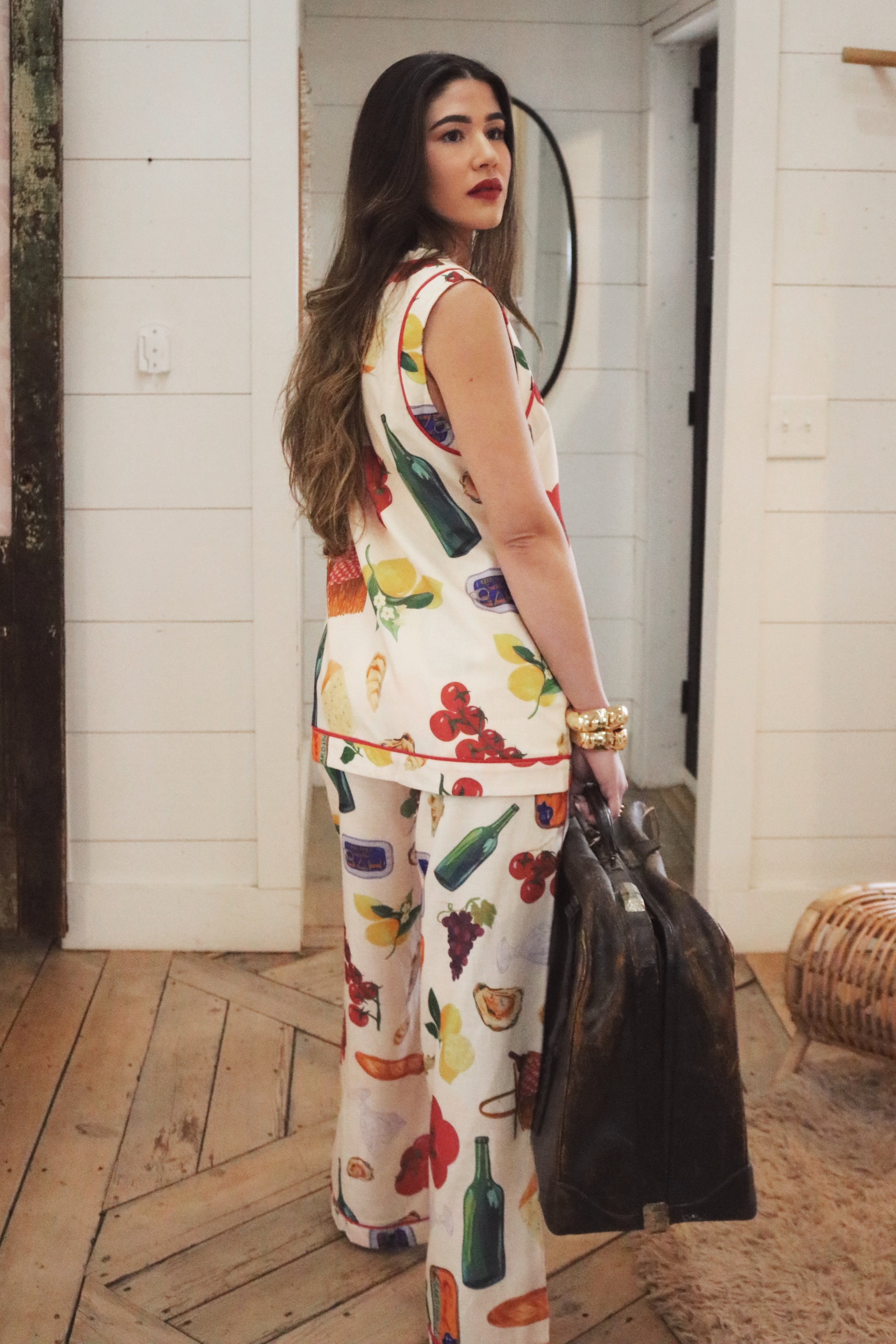 Italian Linen Button Down Blouse and Pant Set. Resort and Vacation Wear. 