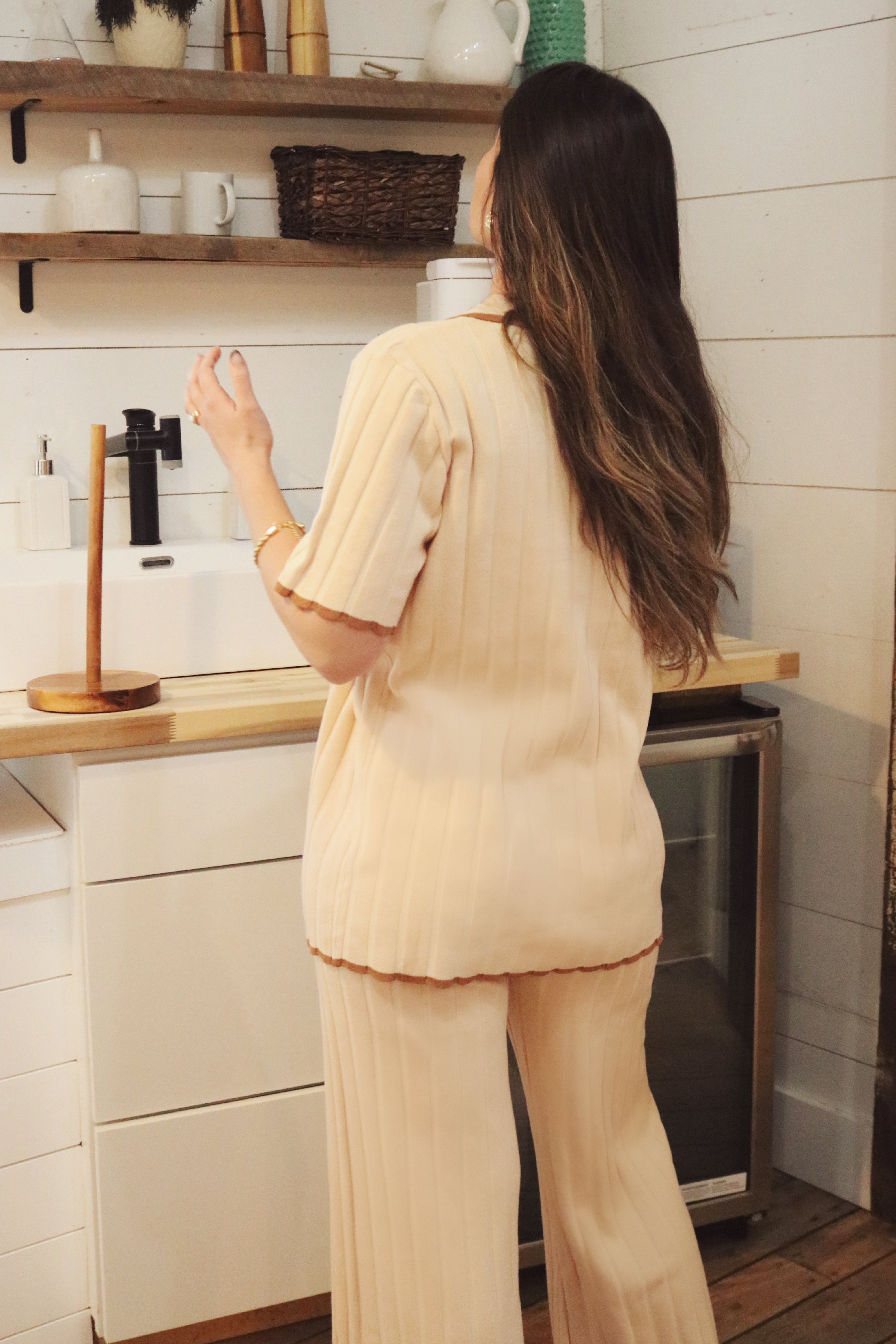 Cotton Button Down Loungewear Set and Matching Loungewear Pants. Resort and Vacation Wear. 