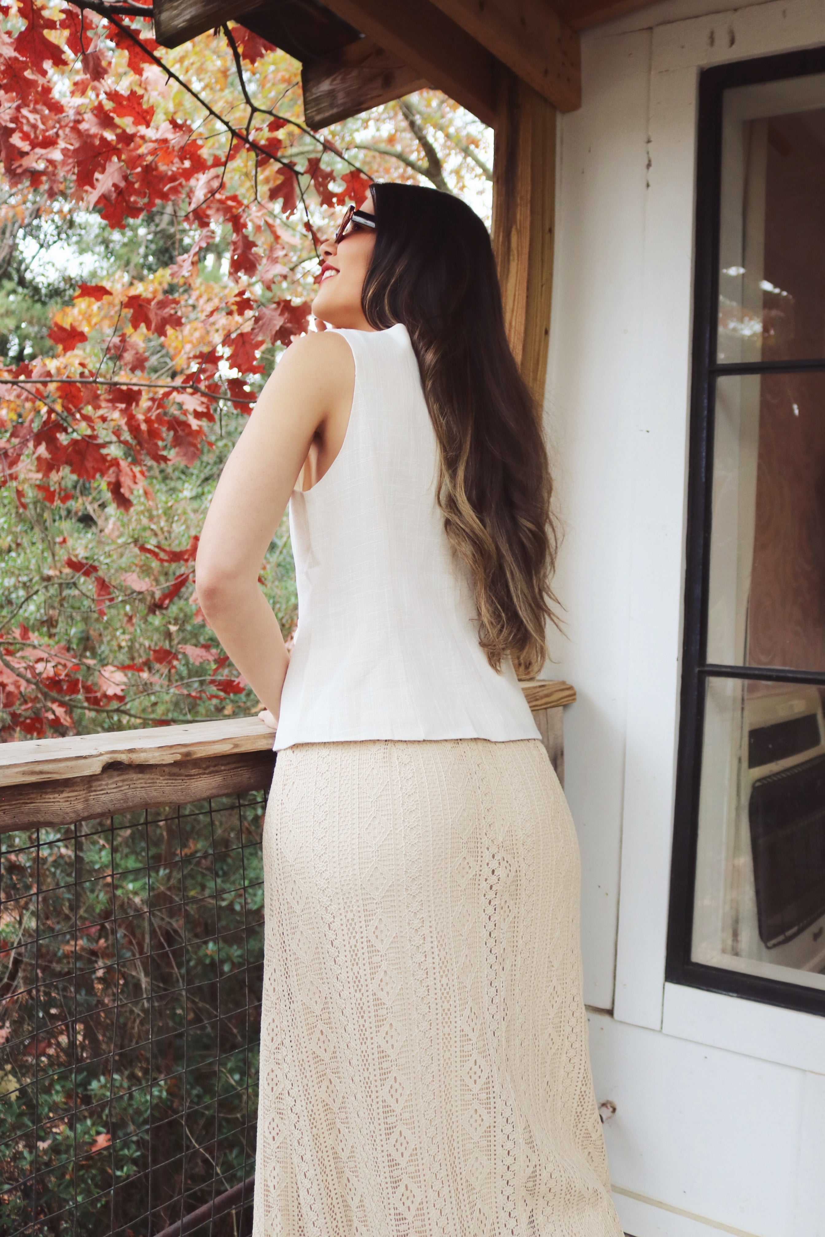 Light Beige Linen Vest and Sand Crochet Skirt Set. Resort and Vacation Wear.