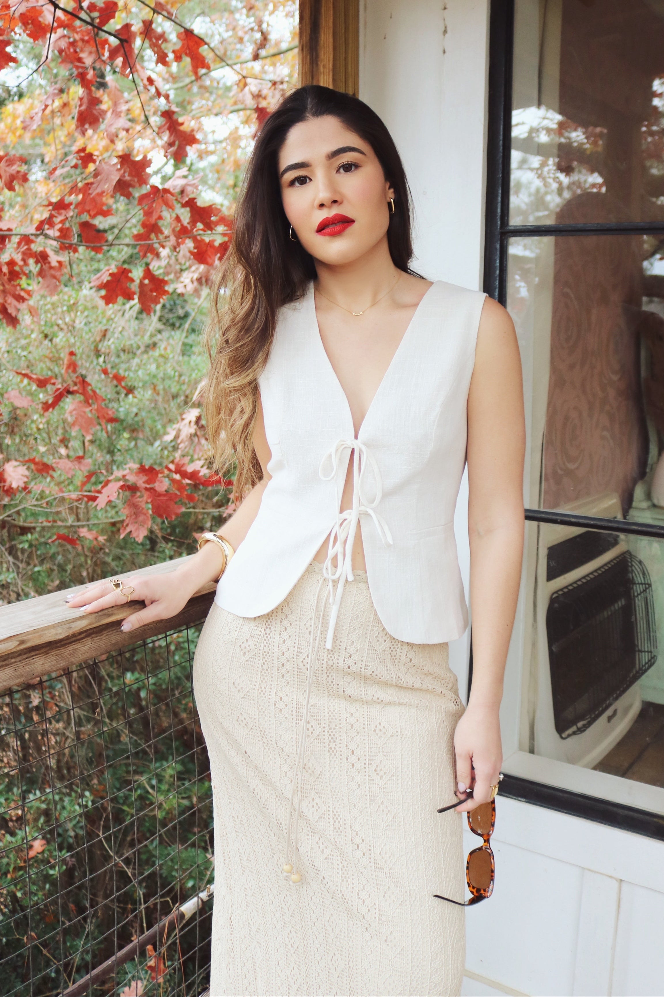 Light Beige Linen Vest and Sand Crochet Skirt Set. Resort and Vacation Wear.