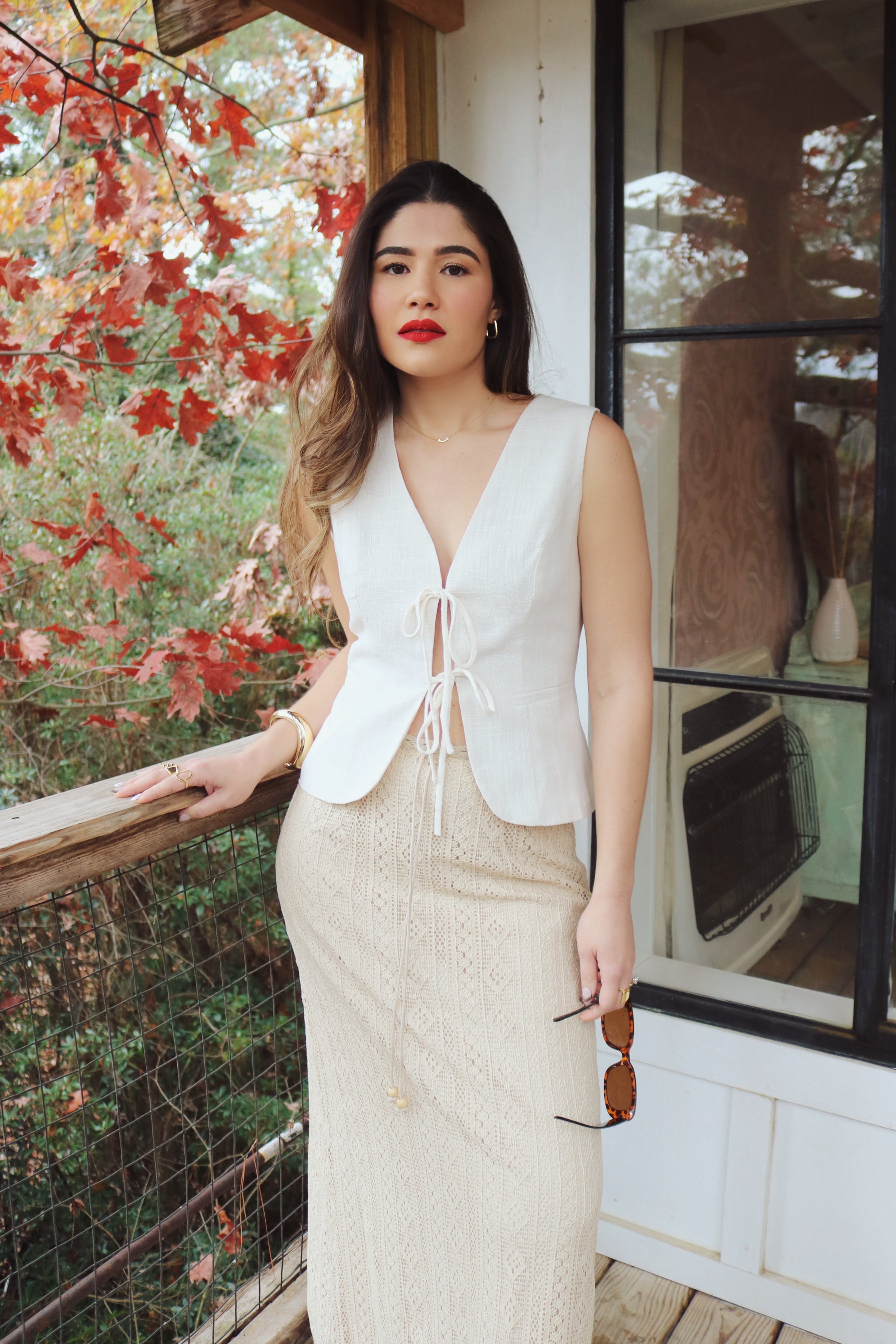 Light Beige Linen Vest and Sand Crochet Skirt Set. Resort and Vacation Wear.