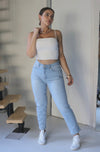 Boyfriend Denim Jeans in Light Wash. Scarlette The Label, an online fashion boutique for women.