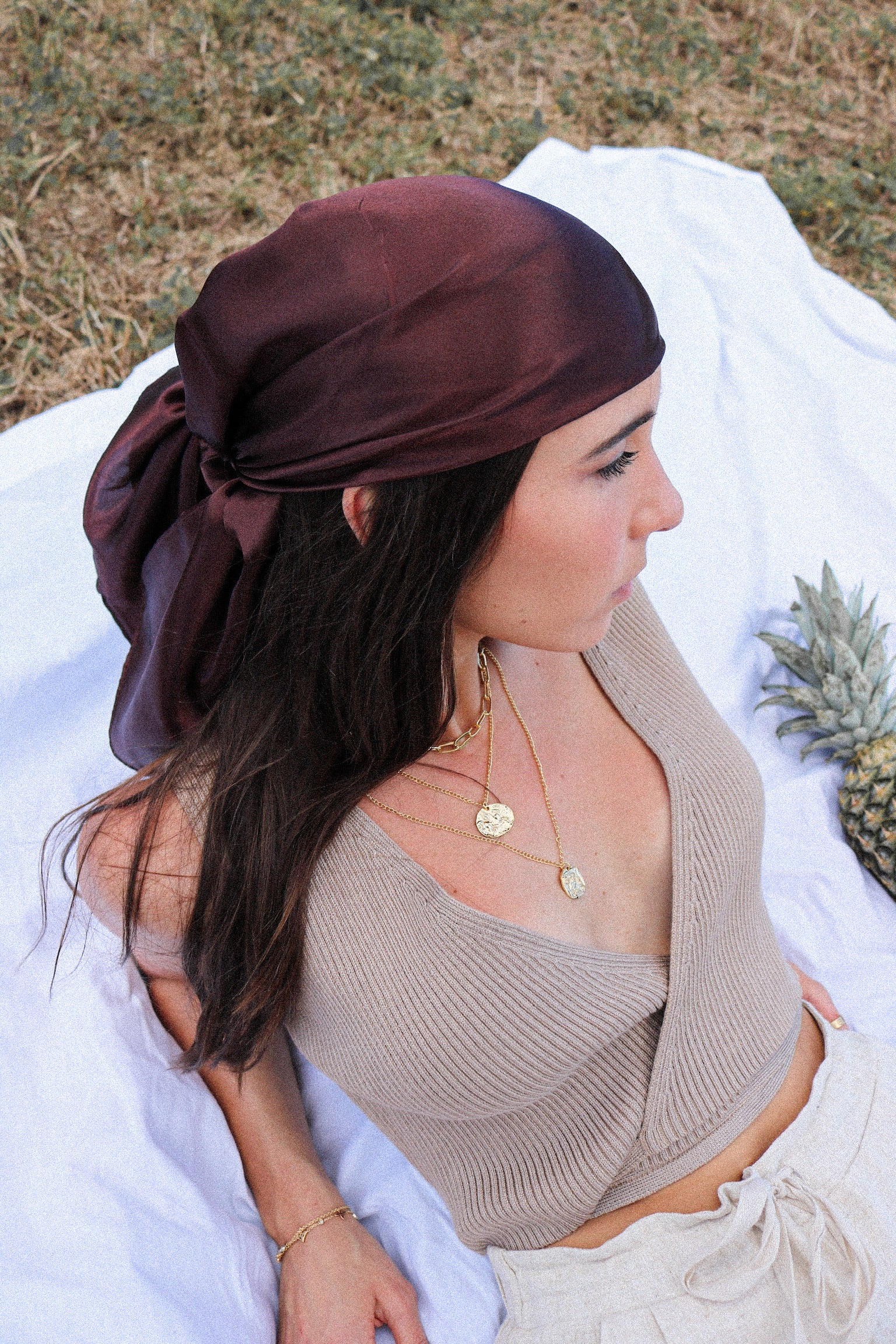 The Jolie Knitted Wrap Top in Taupe from Scarlette The Label, an online fashion boutique for women. Resort Wear SS 2021